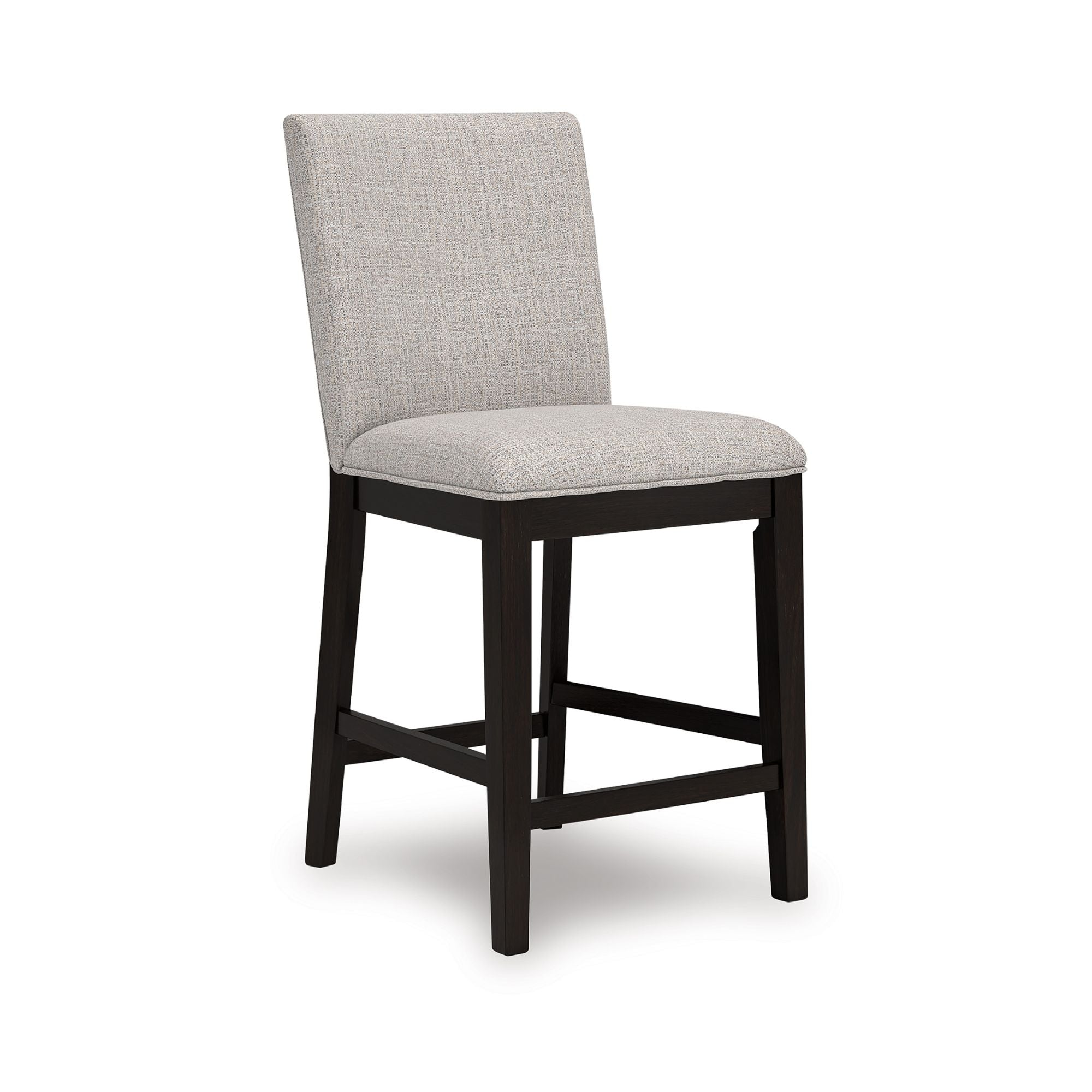 Pair of Neymorton Collection upholstered barstools by Signature Ashley with padded seats and sleek wooden legs.