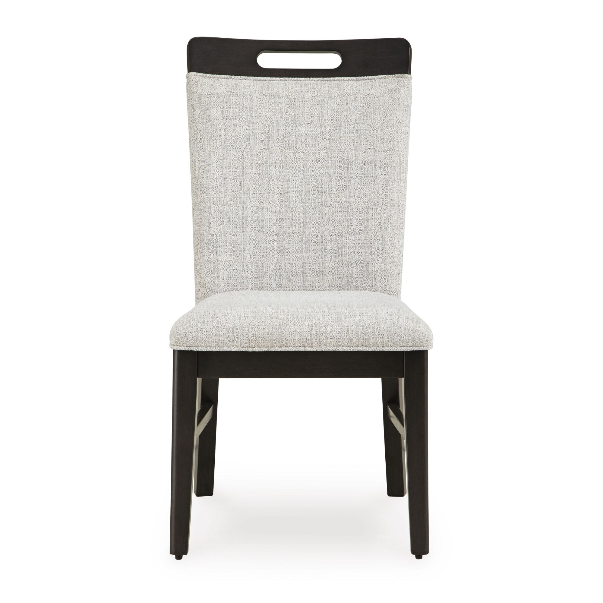 Set of two Signature Ashley Neymorton Collection dining side chairs with upholstered seats and wooden legs in a modern dining room setting.