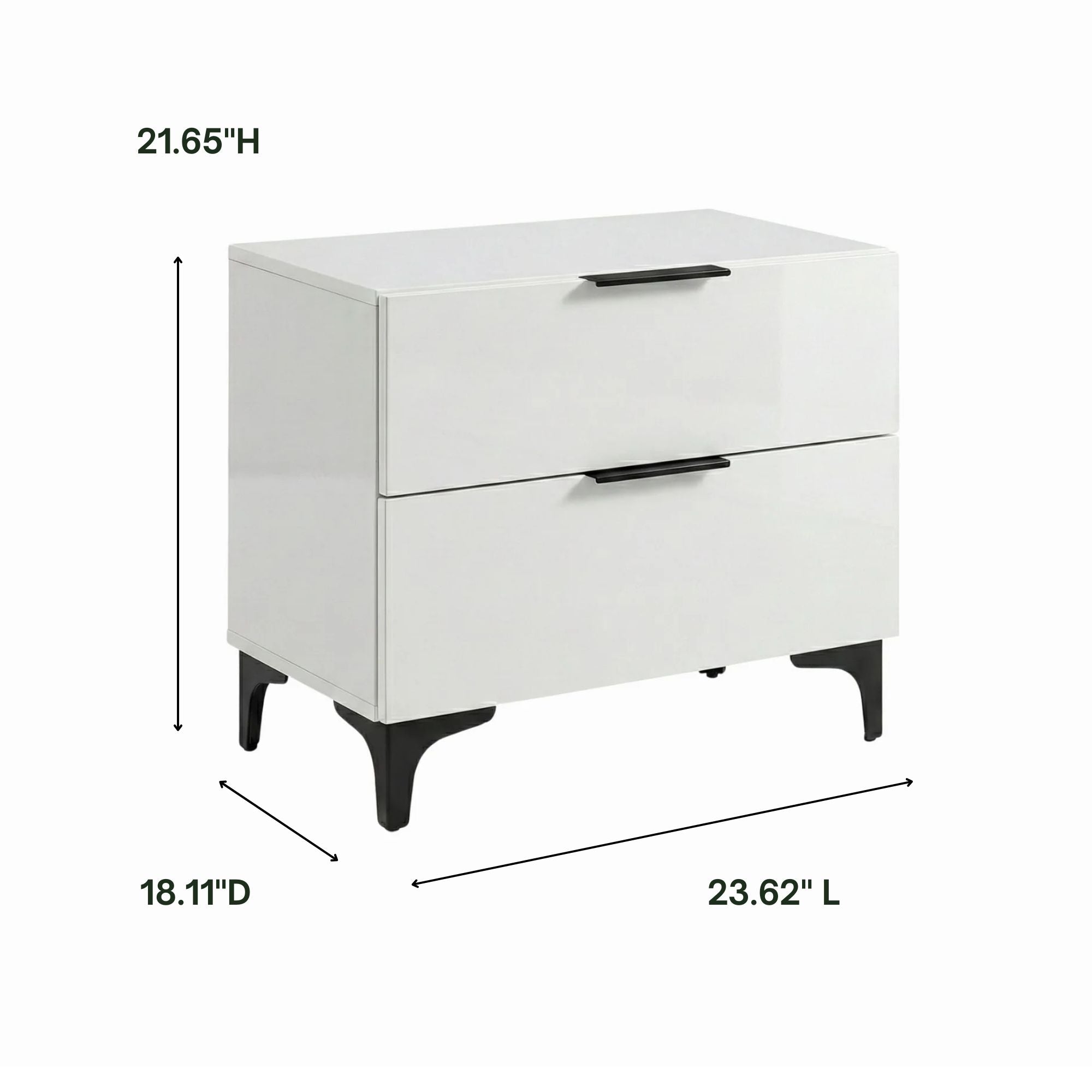 Light grey Lumina lacquer nightstand by Amica Furniture with sleek modern design, featuring a smooth surface and minimalist style.