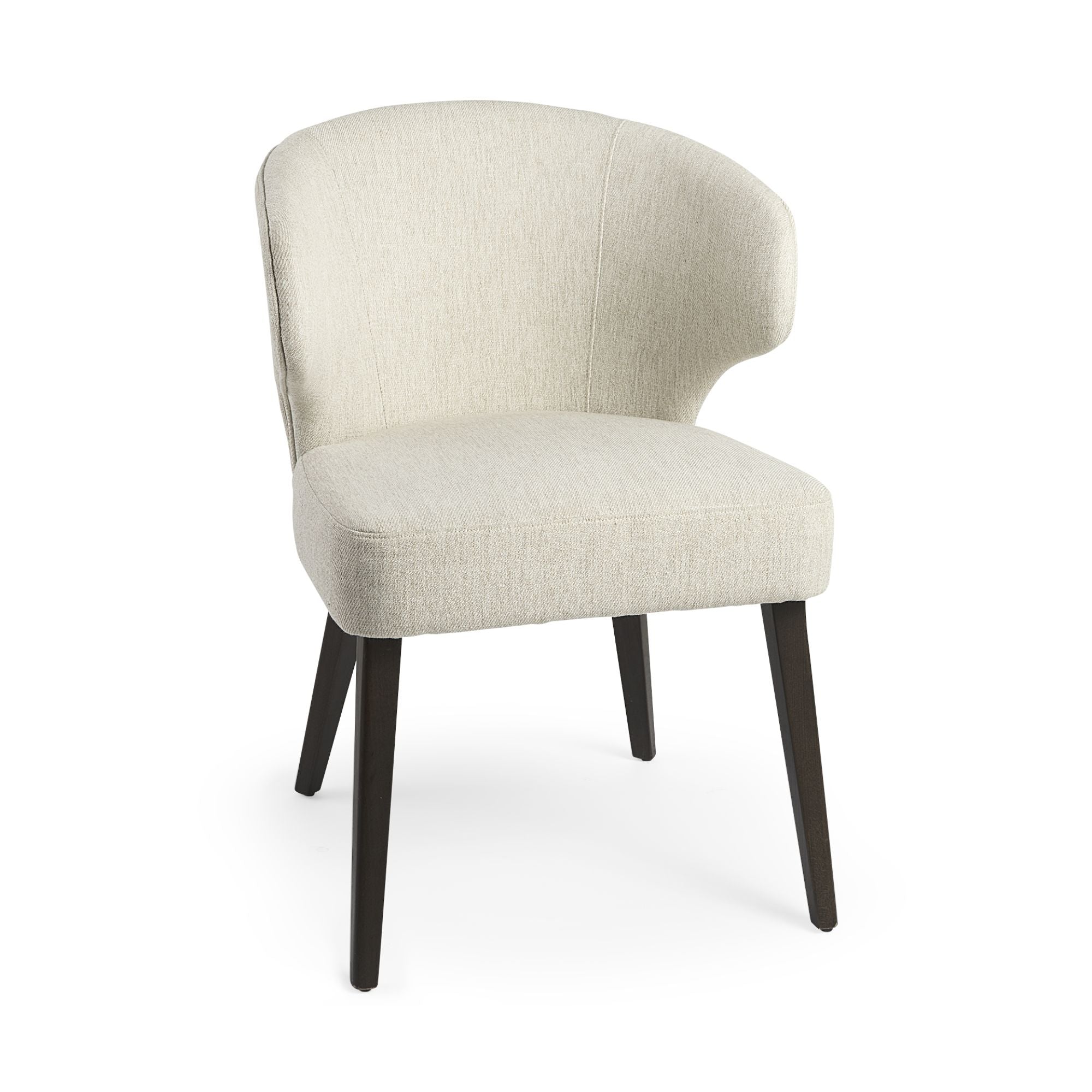 Dark brown Mercana Furniture Niles fabric dining chair with cushioned seat and backrest, showcasing elegant dining room style.