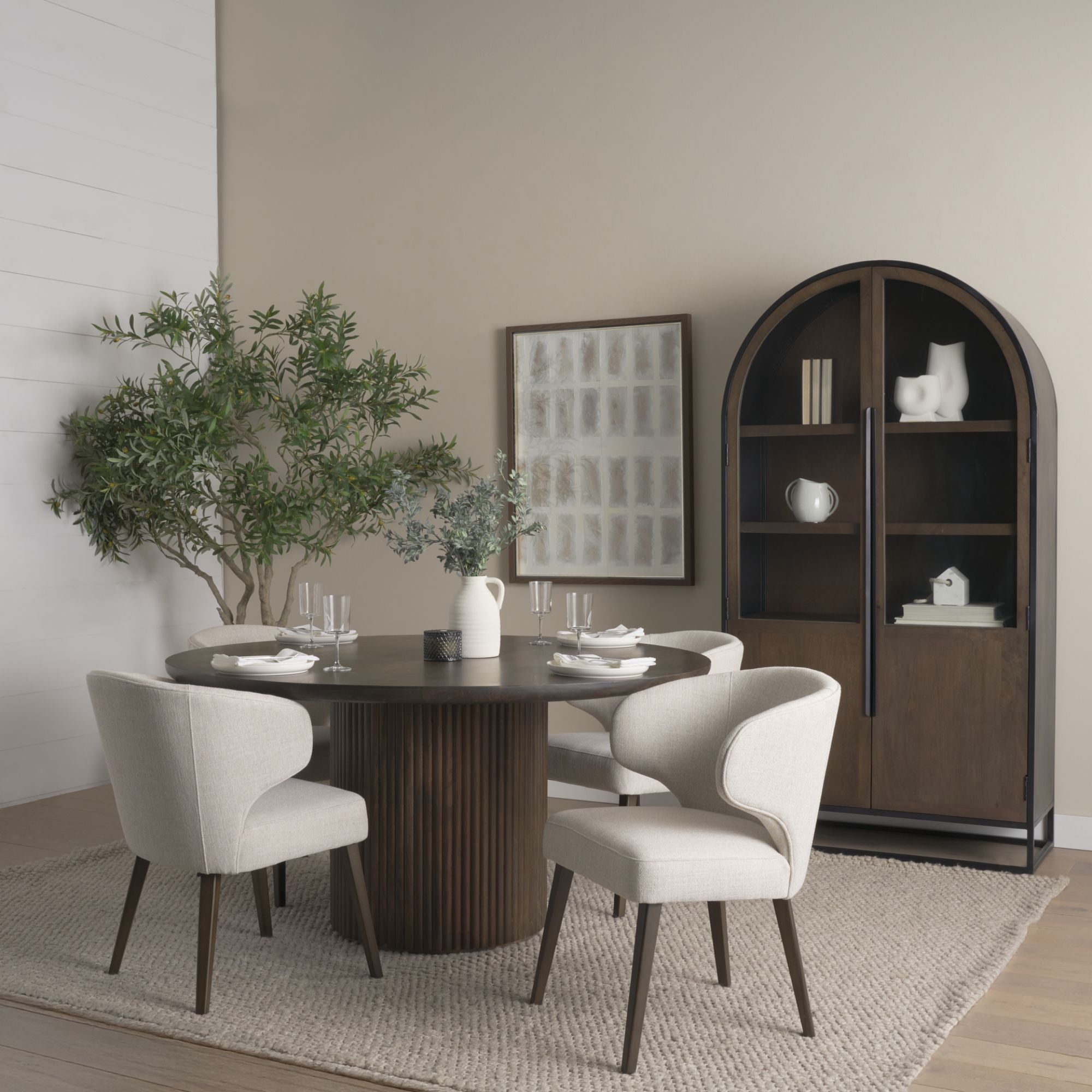 Dark brown Mercana Furniture Niles fabric dining chair with cushioned seat and backrest, modern design for dining room decor.