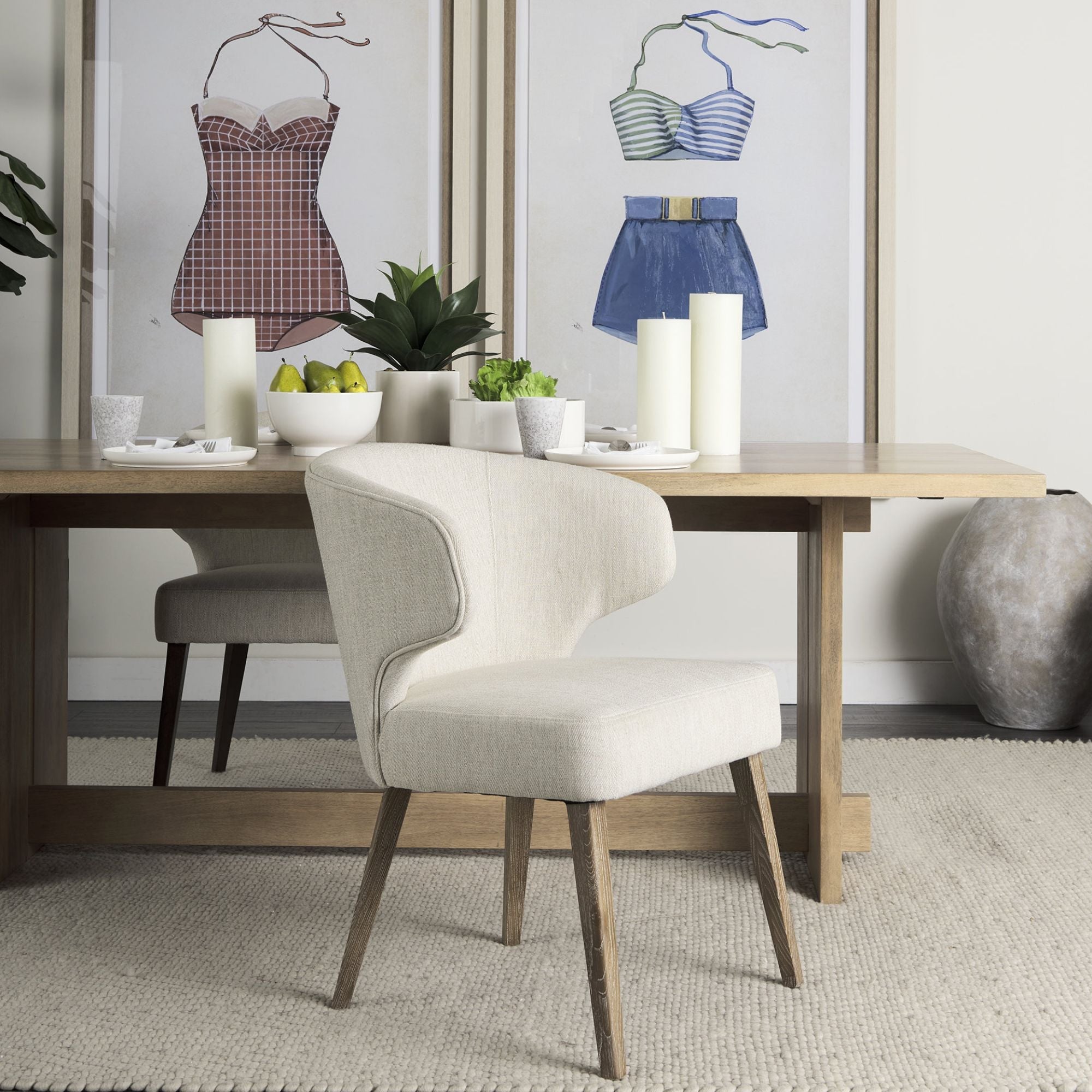 Mercana Furniture Niles fabric dining chair in medium brown with cushioned seat and backrest, showcasing stylish and comfortable dining seating.