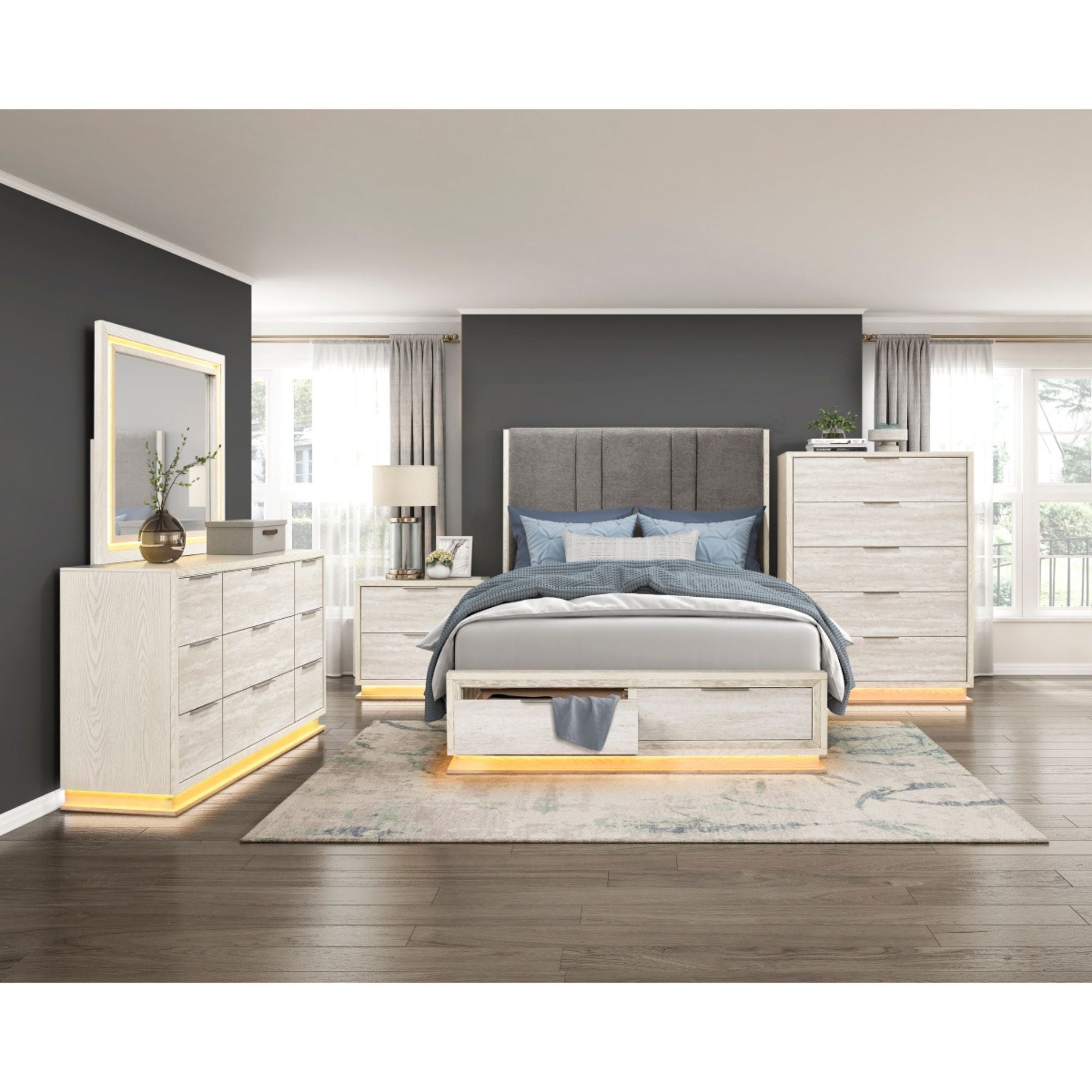 M.A.F Noctis Chest Drawer with sleek wooden finish and multiple storage drawers for bedroom organization.