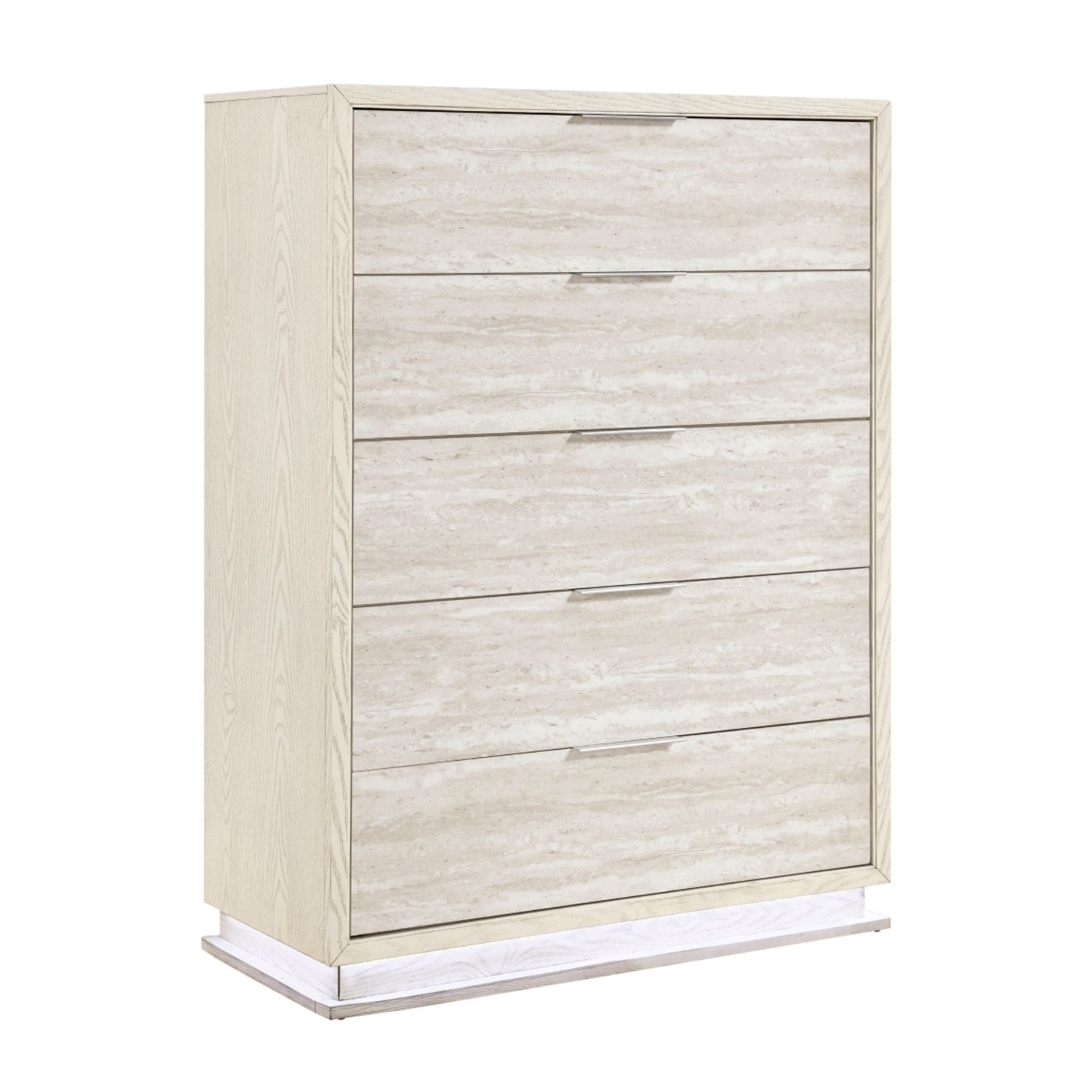 MAZ Noctis bedroom set featuring a chest drawer with modern design and sleek wood finish in a contemporary bedroom setting.