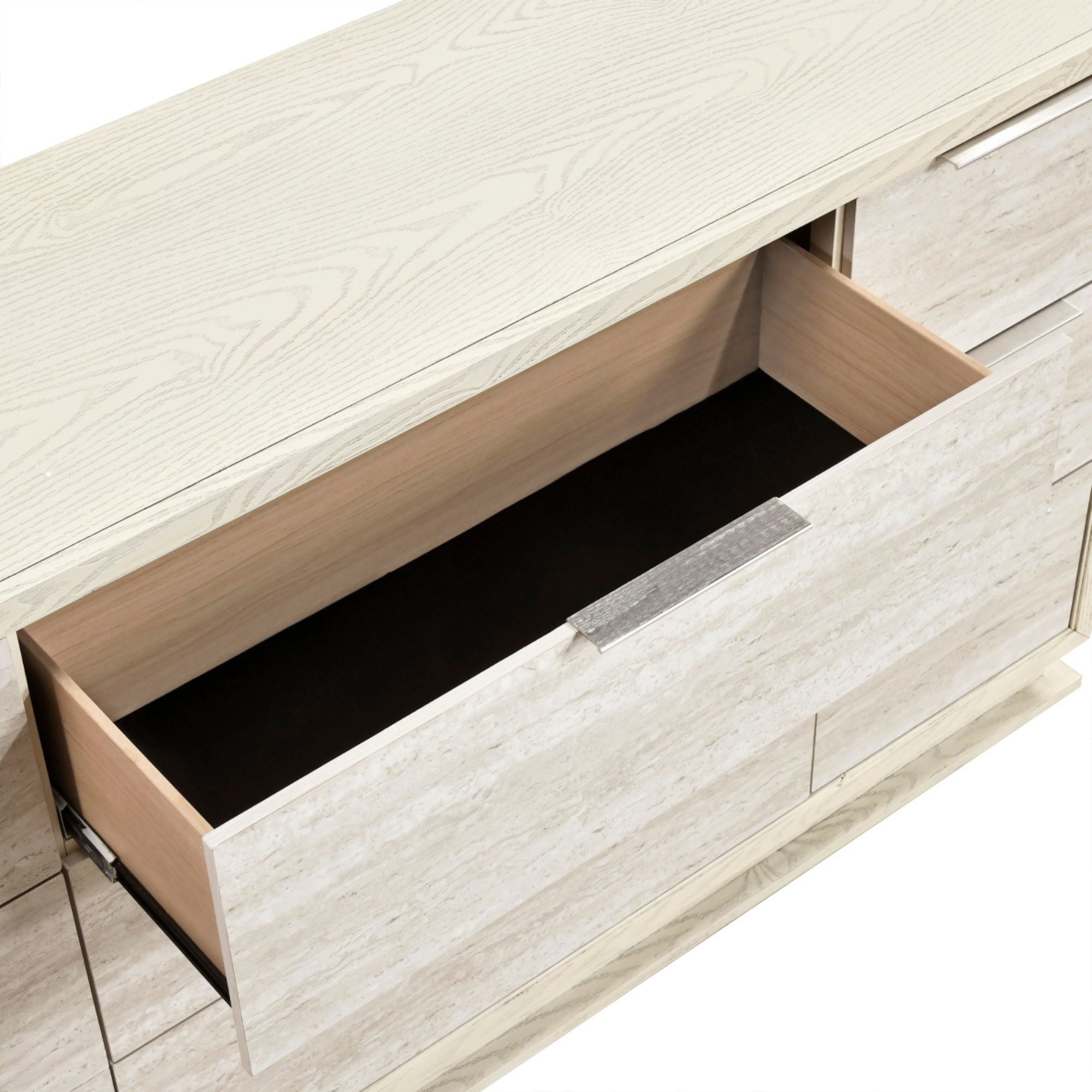 MAZ Noctis bedroom set dresser with sleek dark wood finish and modern design, featuring multiple drawers and stylish handles.