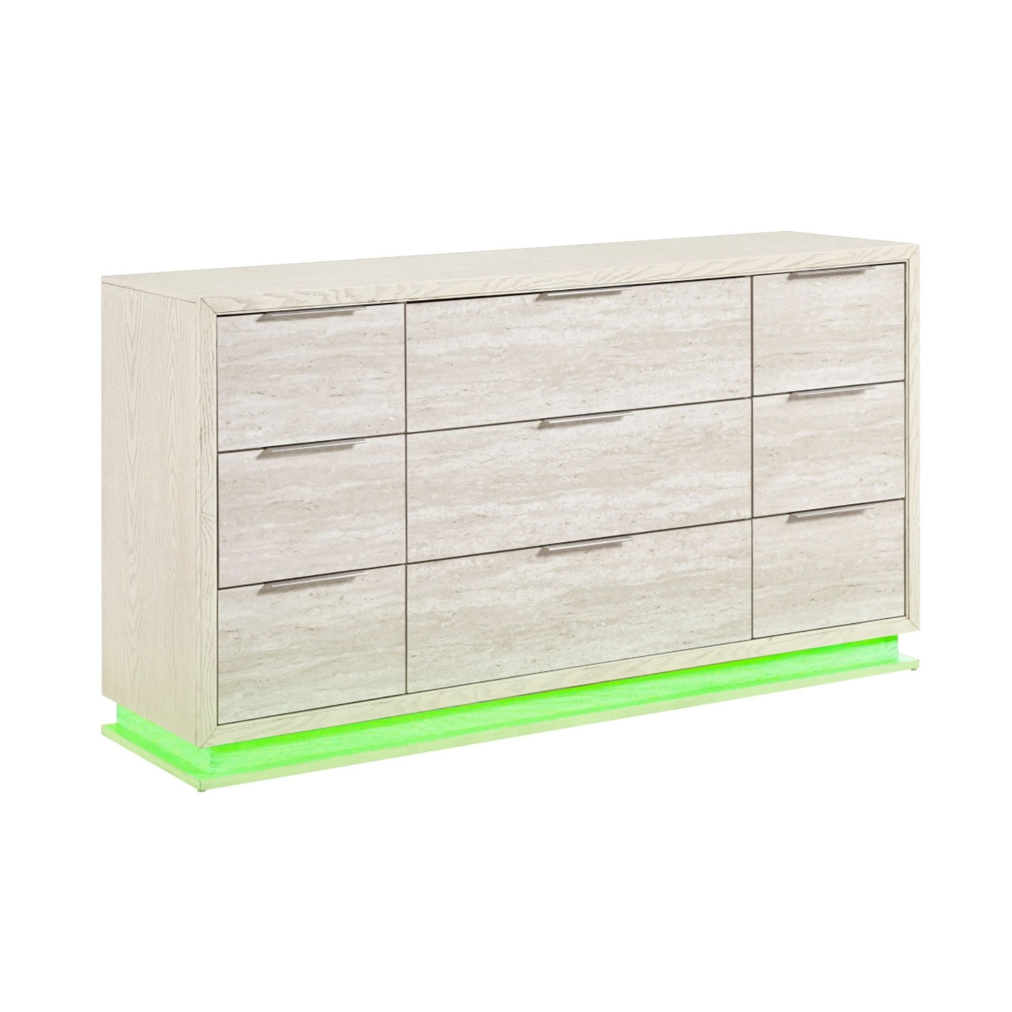 MAZ Noctis bedroom set dresser with sleek modern design and multiple drawers, shown in a contemporary bedroom setting.