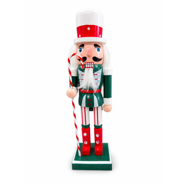 16-inch Noel the Christmas Guard nutcracker from CastleUp Experience Centre, dressed in festive holiday attire, standing with a staff.