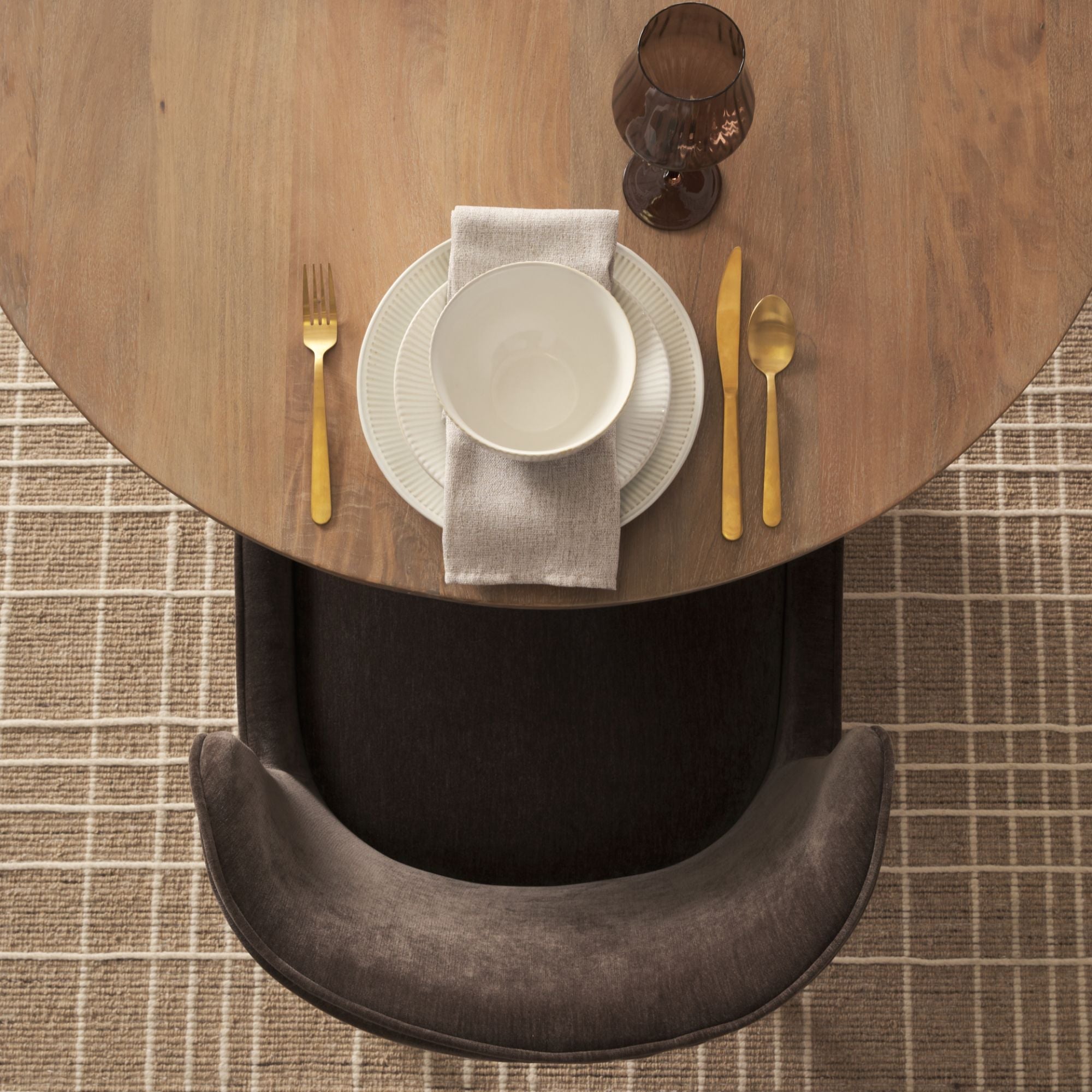 Mercana Furniture Nolan dining chair in cream chenille with a modern design, featuring plush upholstery and sleek wooden legs.