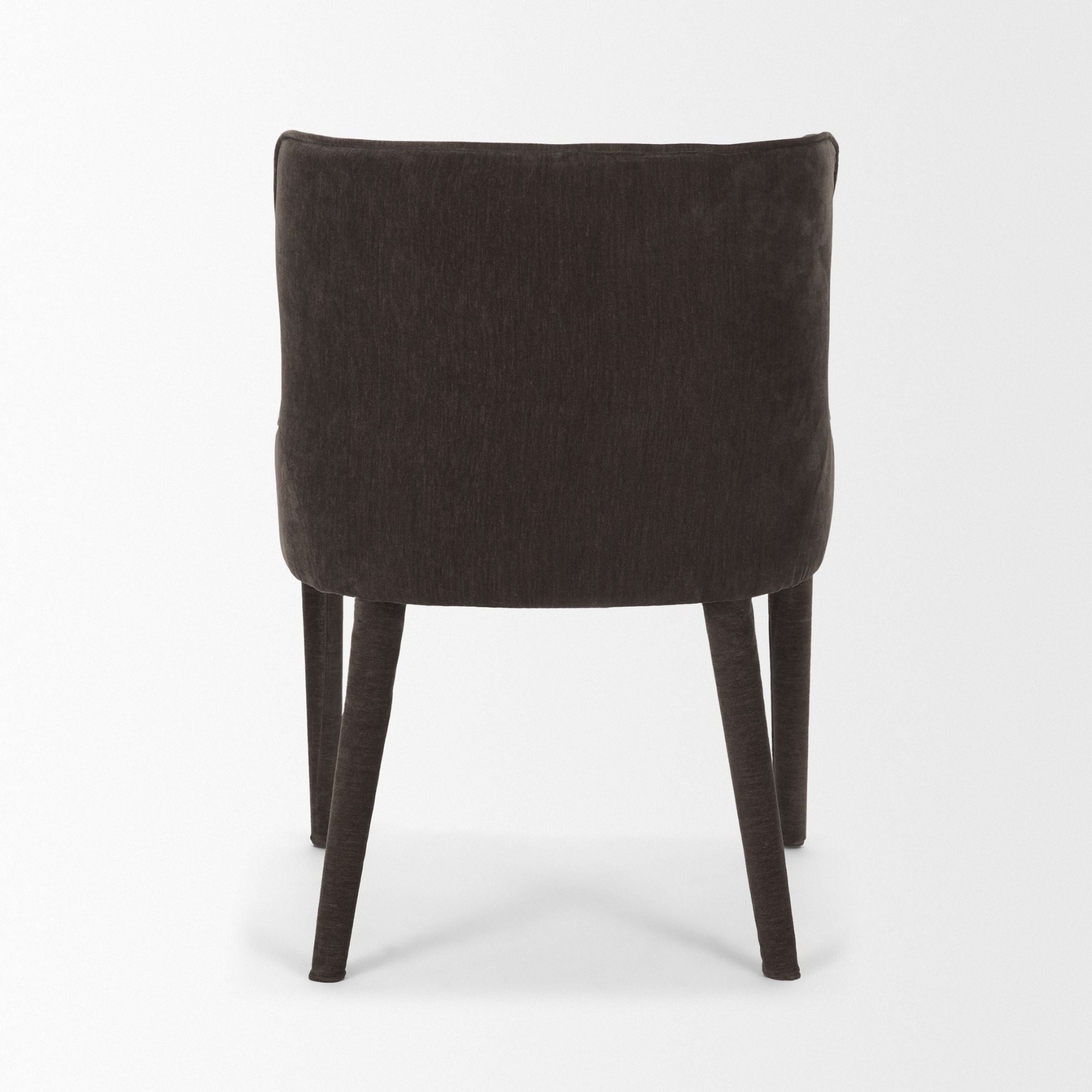 Mercana Furniture Nolan dining chair in cream chenille with a modern design, shown in a charcoal setting.