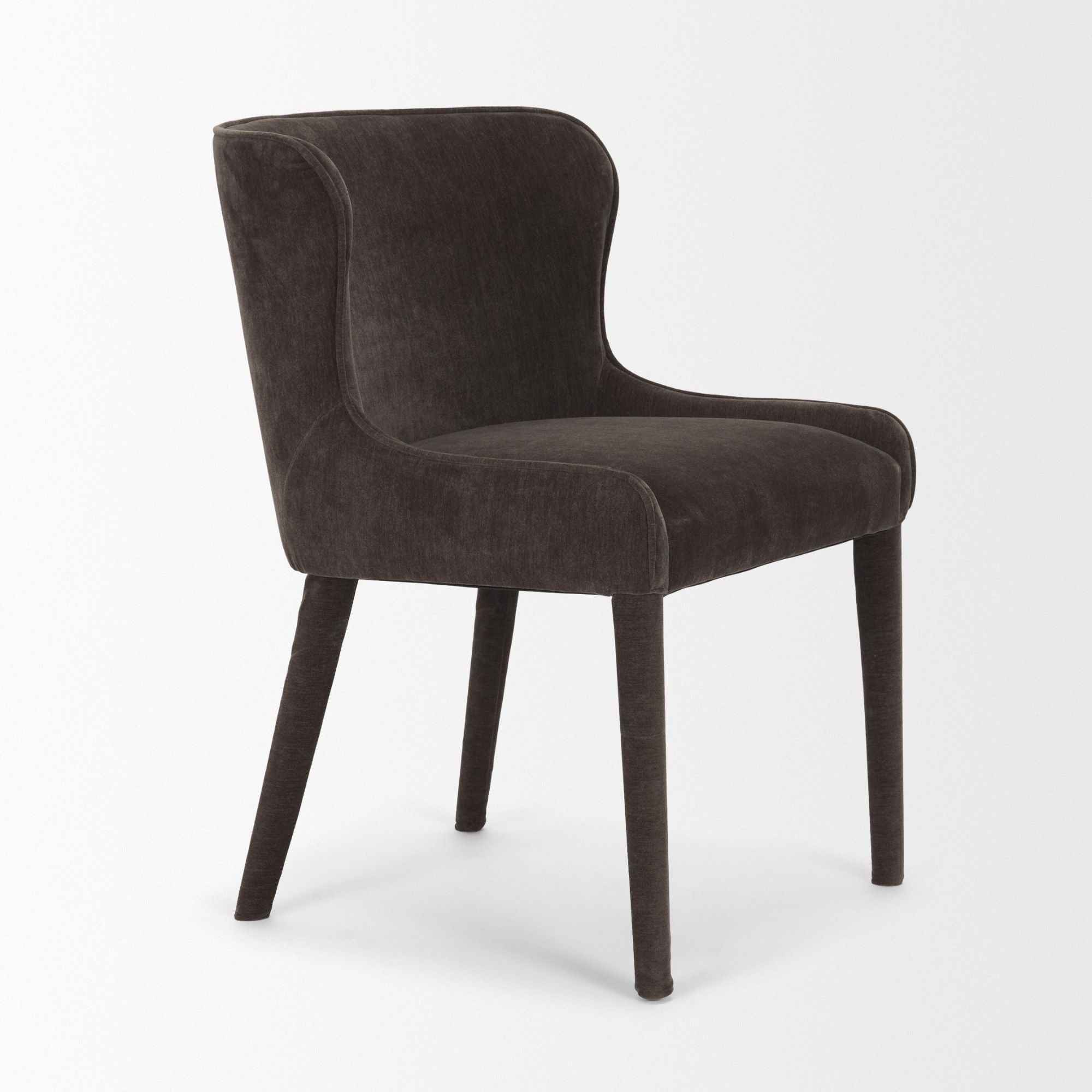 Cream chenille Nolan dining chair by Mercana Furniture with sleek design, shown in a charcoal finish.