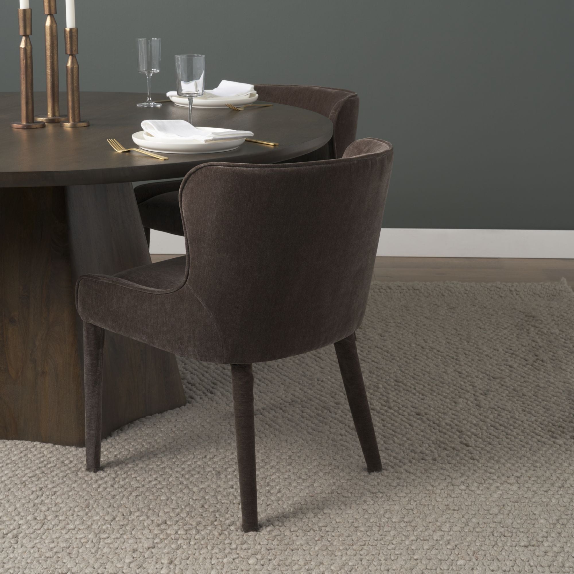 Cream chenille Nolan dining chair by Mercana Furniture featuring a modern design and comfortable upholstered seat.