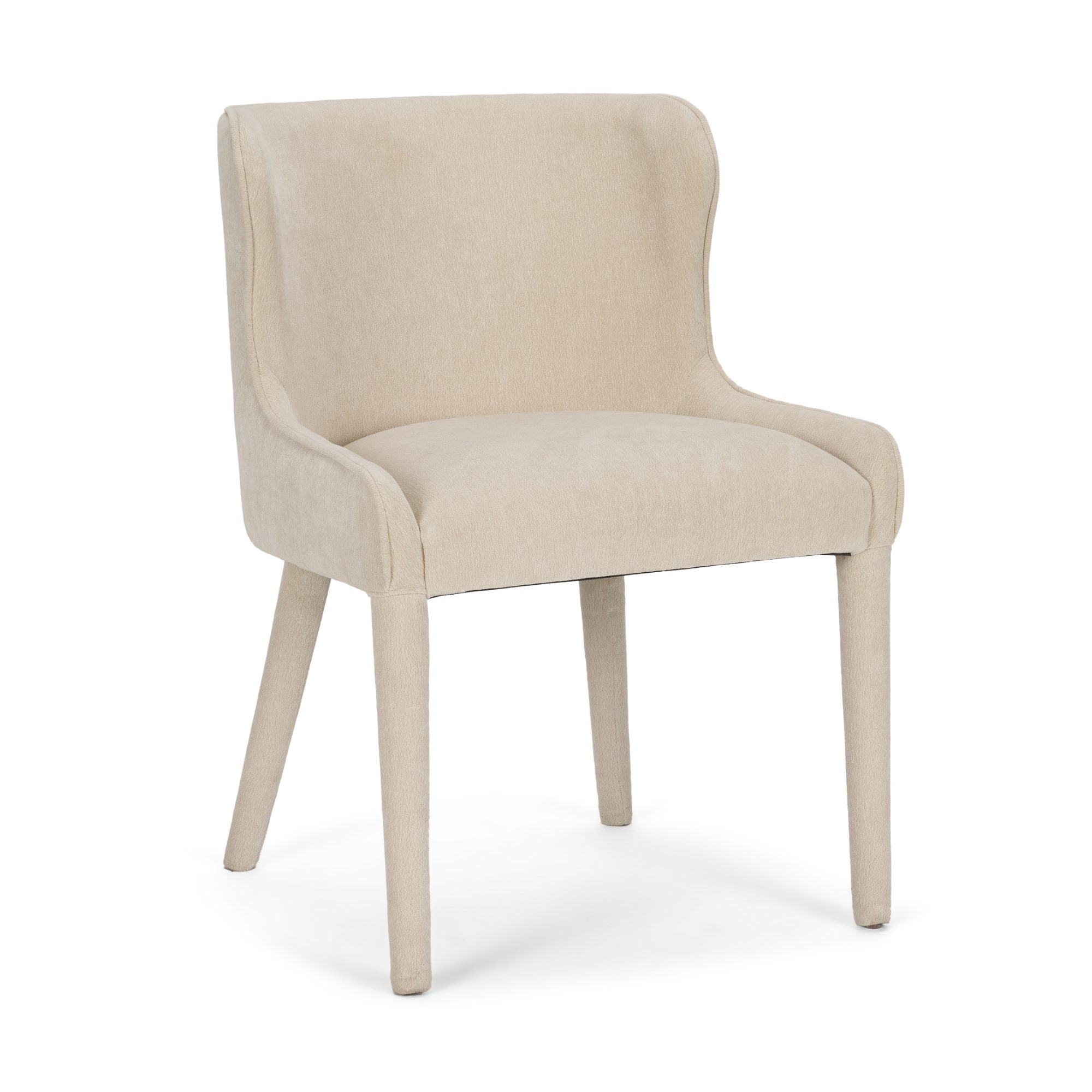 Mercana Furniture Nolan dining chair in cream chenille with a modern design and cushioned seat for comfortable dining.