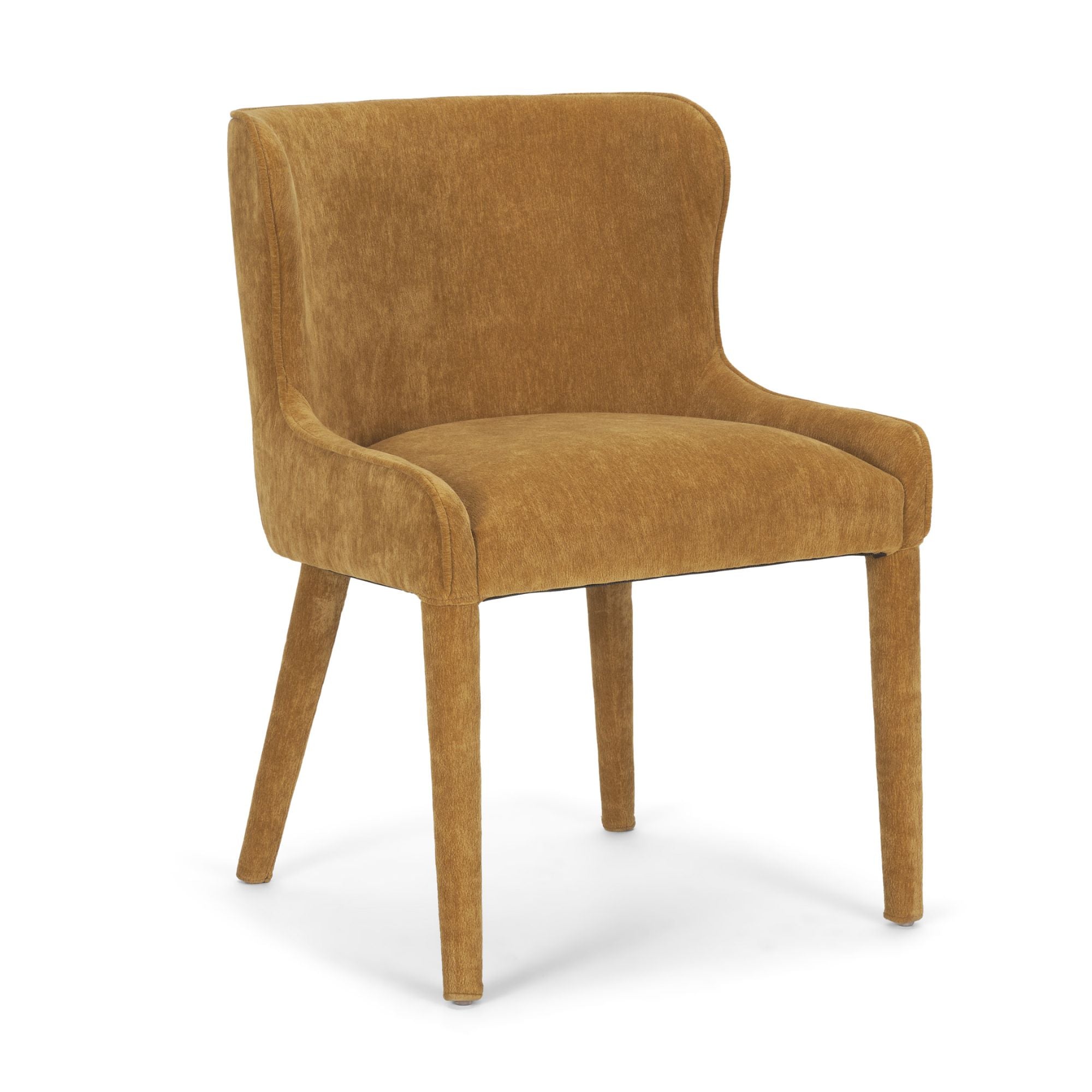 Cream chenille Nolan dining chair by Mercana Furniture with a modern design and wooden legs.