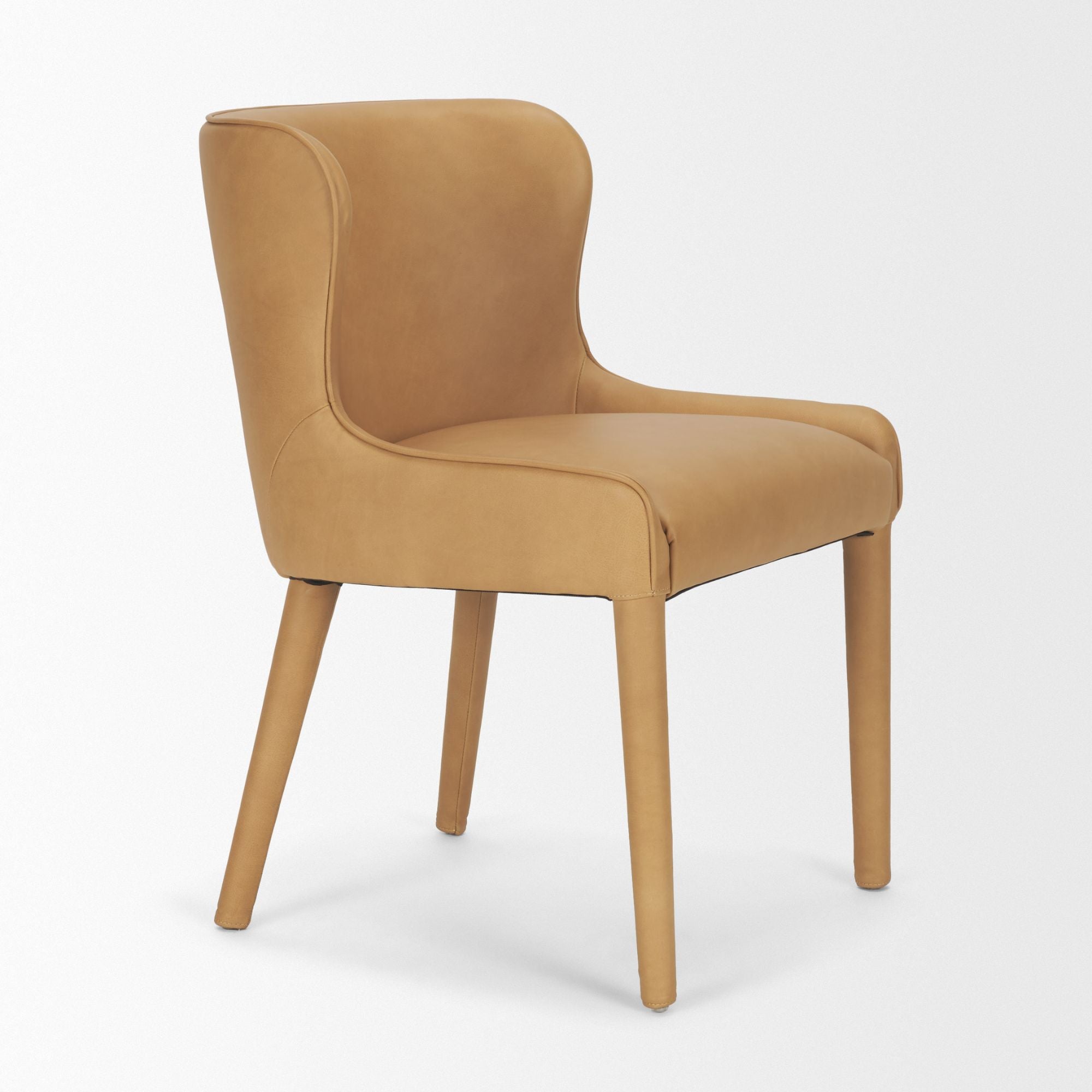 Mercana Furniture Nolan leather dining chair with sleek design, featuring a cushioned seat and backrest in rich leather upholstery.