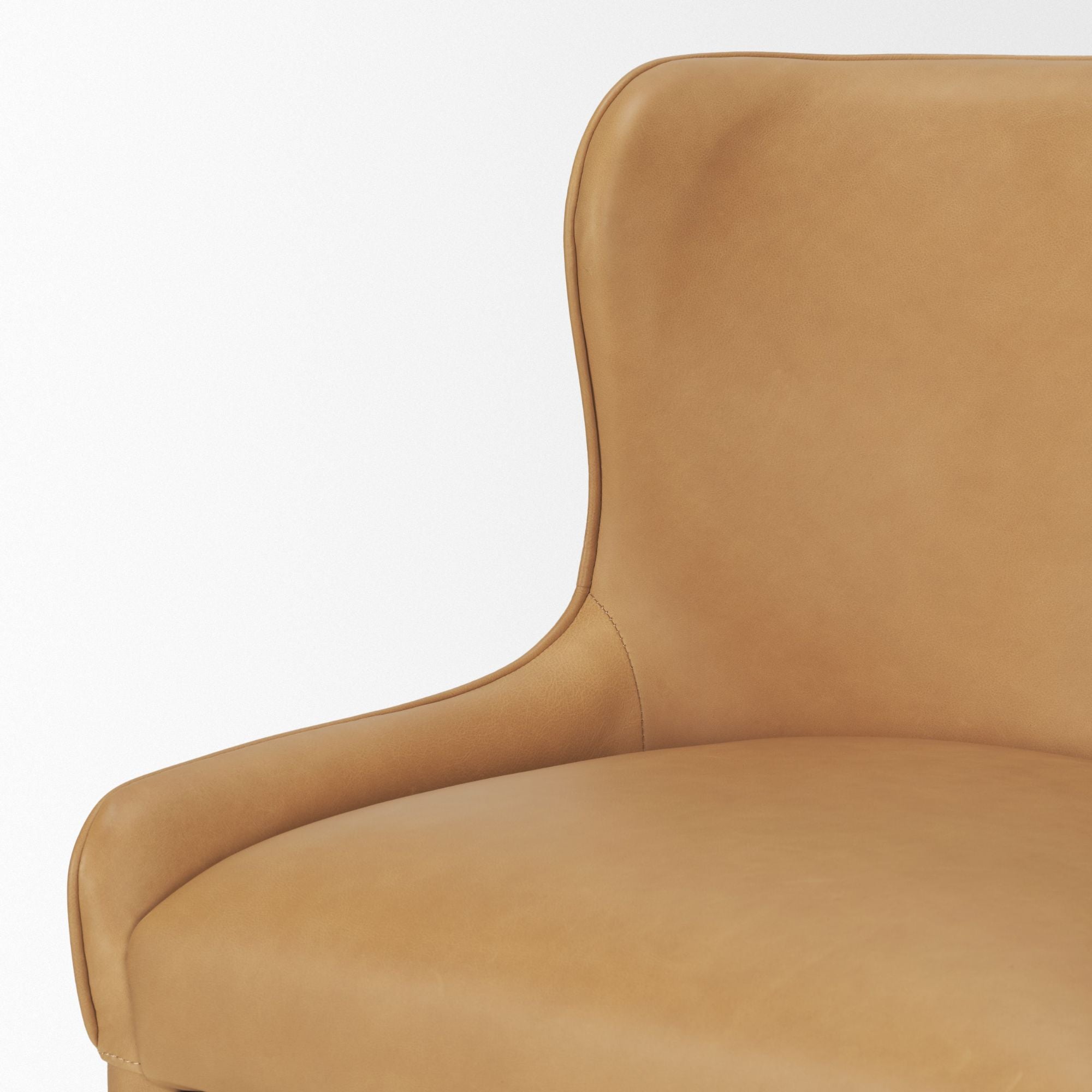 Mercana Furniture Nolan leather dining chair with sleek design, upholstered in rich leather and wooden legs.