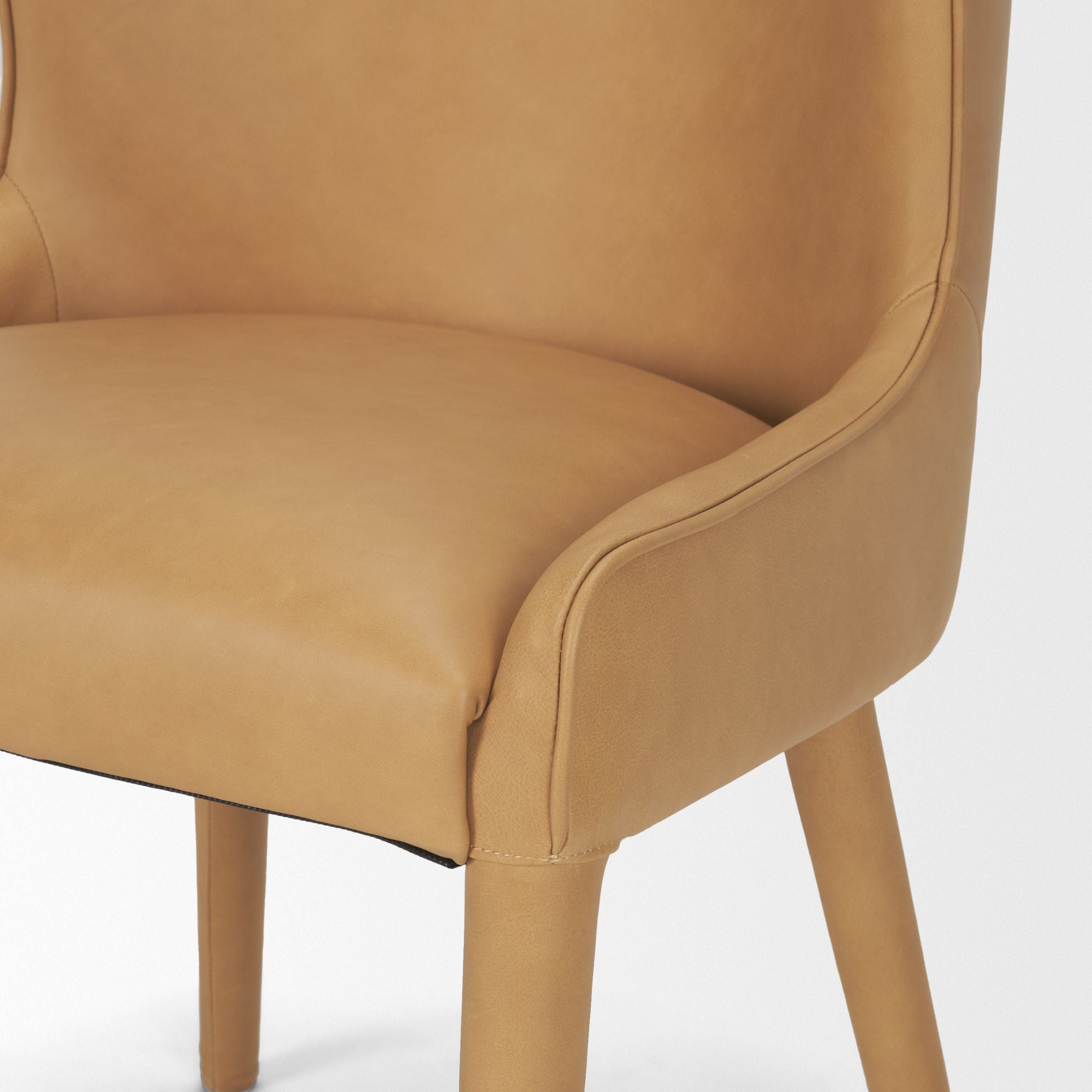 Mercana Furniture Nolan leather dining chair with cushioned seat and backrest, showcasing a sleek modern design.