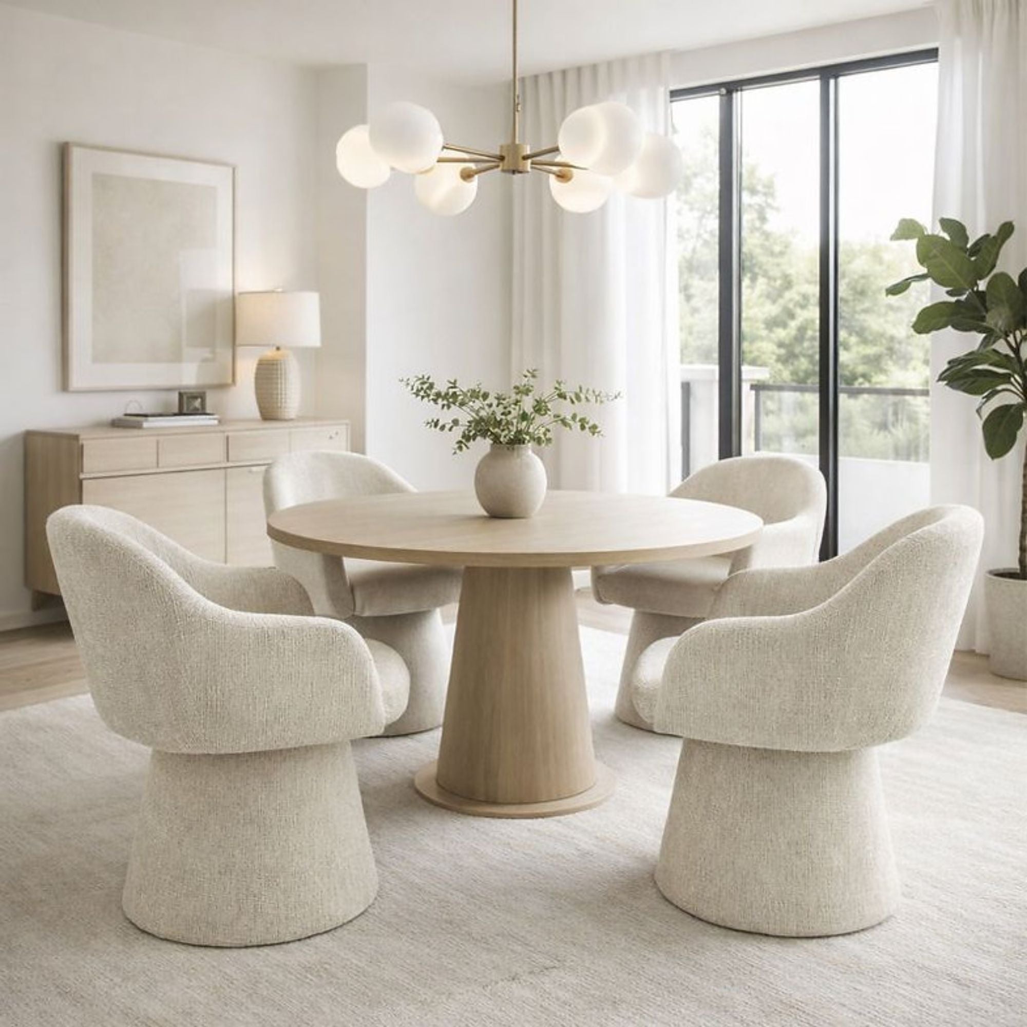Beige Nora swivel dining chair by Elite Living with a modern design and cushioned seat, shown from a side angle.
