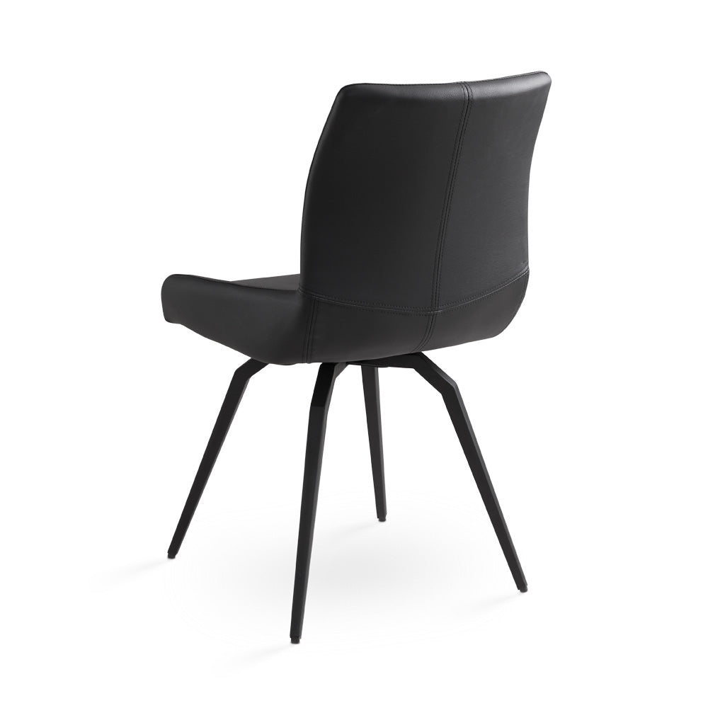 Pair of Xcella Nona swivel dining chairs with modern design, featuring cushioned seats and sleek wooden legs.