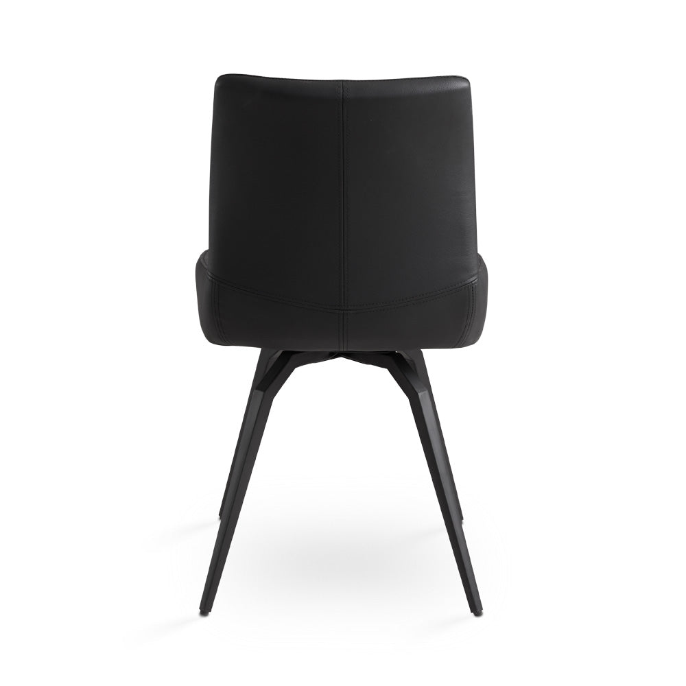 Pair of Xcella Nona swivel dining chairs with modern design, featuring cushioned seats and sleek wooden legs.