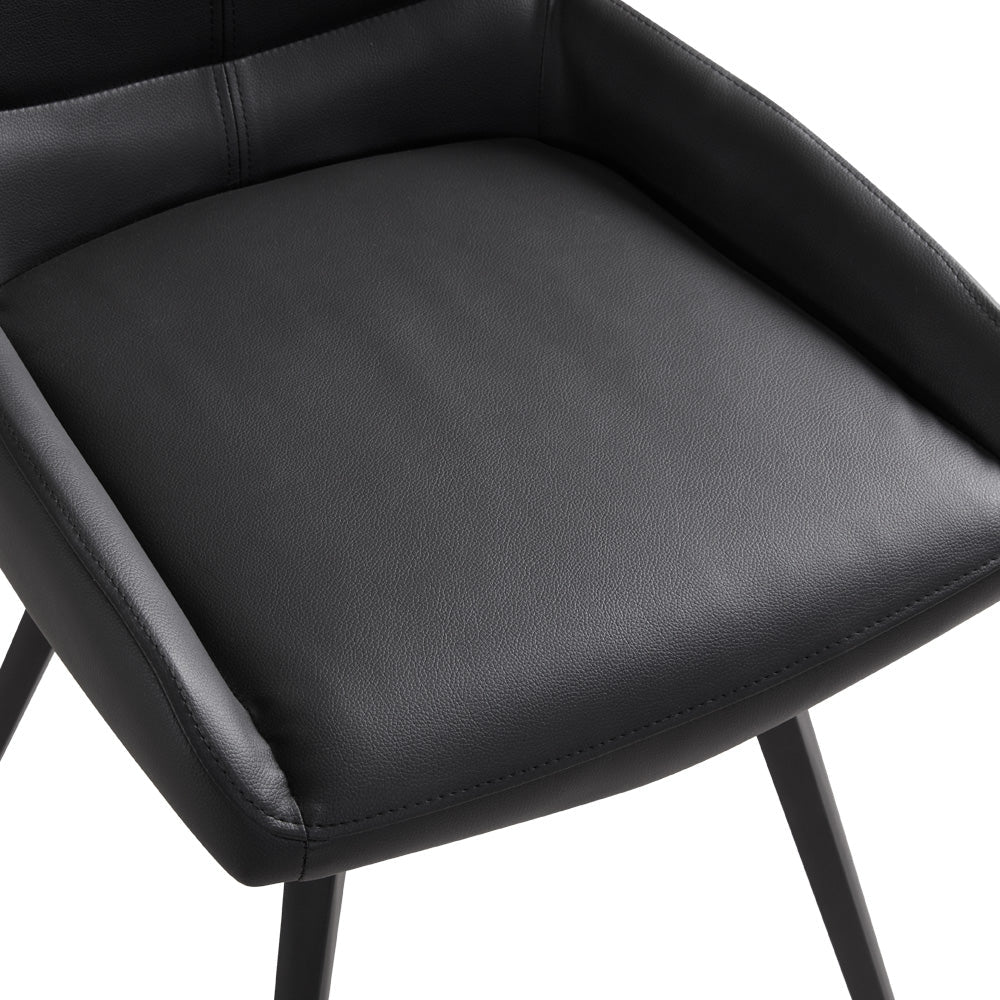Pair of Xcella Nona swivel dining chairs with modern design, featuring upholstered seats and backrests on sleek metal bases.