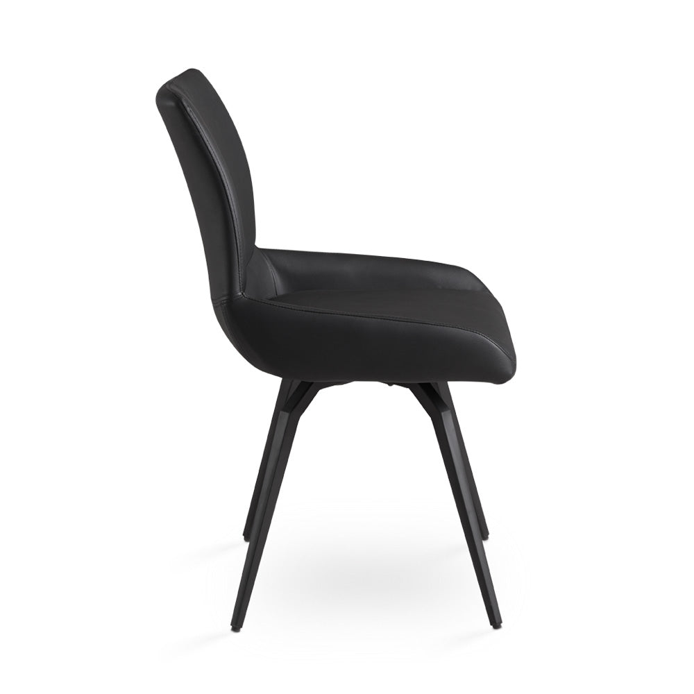 Pair of Xcella Nona swivel dining chairs with modern design, featuring wooden legs and cushioned seats.