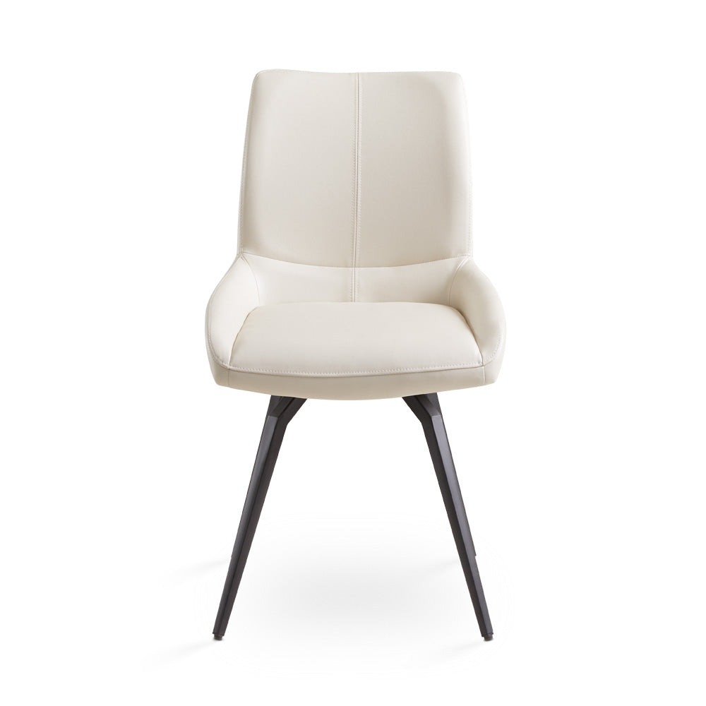 Set of two Xcella Nona swivel dining chairs with modern design, featuring cushioned seats and sleek wooden legs.