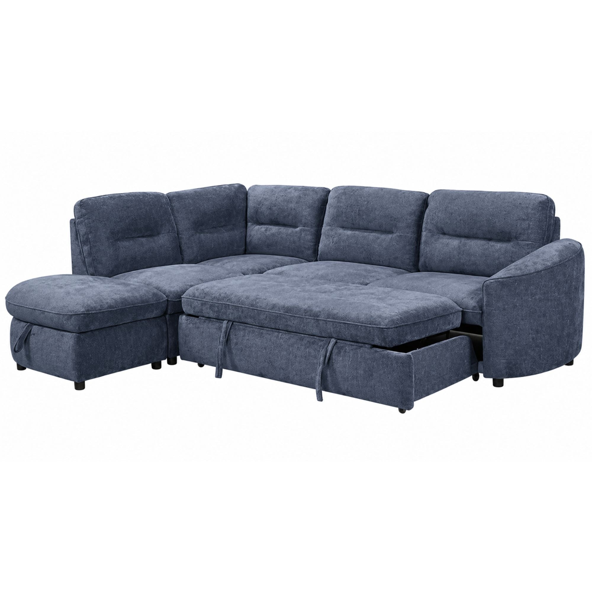 Blue Nova Storage Sectional Sleeper by Brassex, featuring a modern sectional sofa with built-in storage and sleeping functionality.