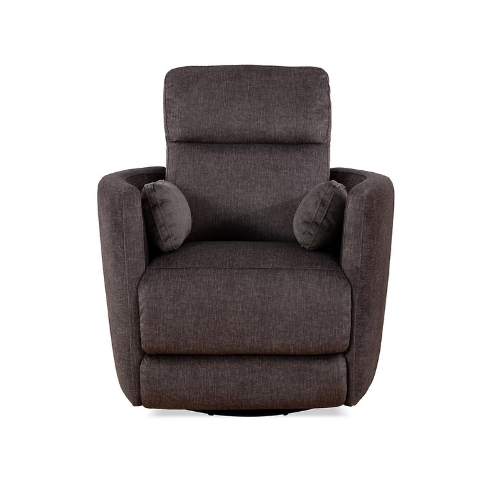Brown Nova swivel recliner chair by IFF, featuring a comfortable design and plush upholstery, perfect for living room seating.