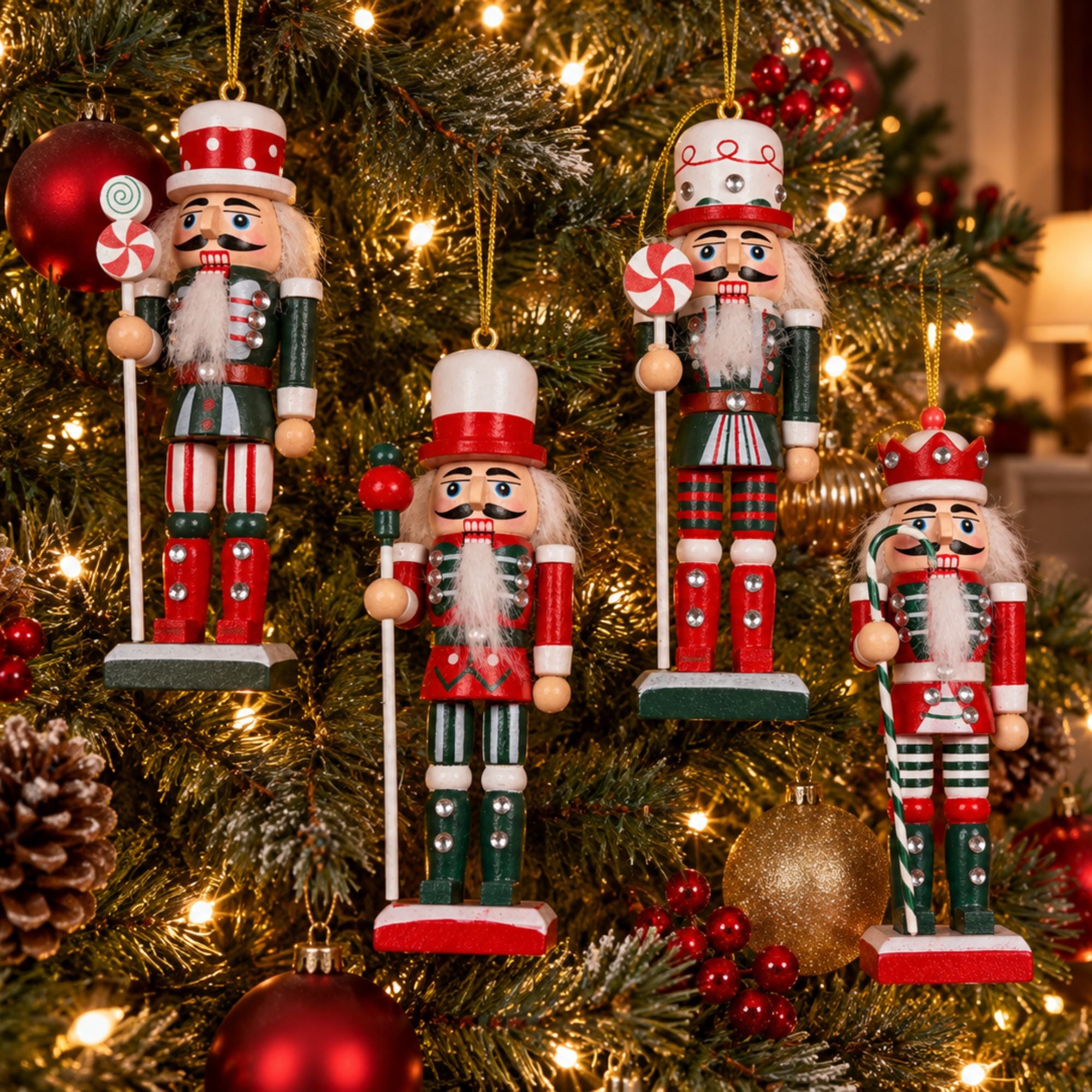 Set of 4 Candy Cane Nutcracker Christmas Tree Ornaments by CastleUp Experience Centre