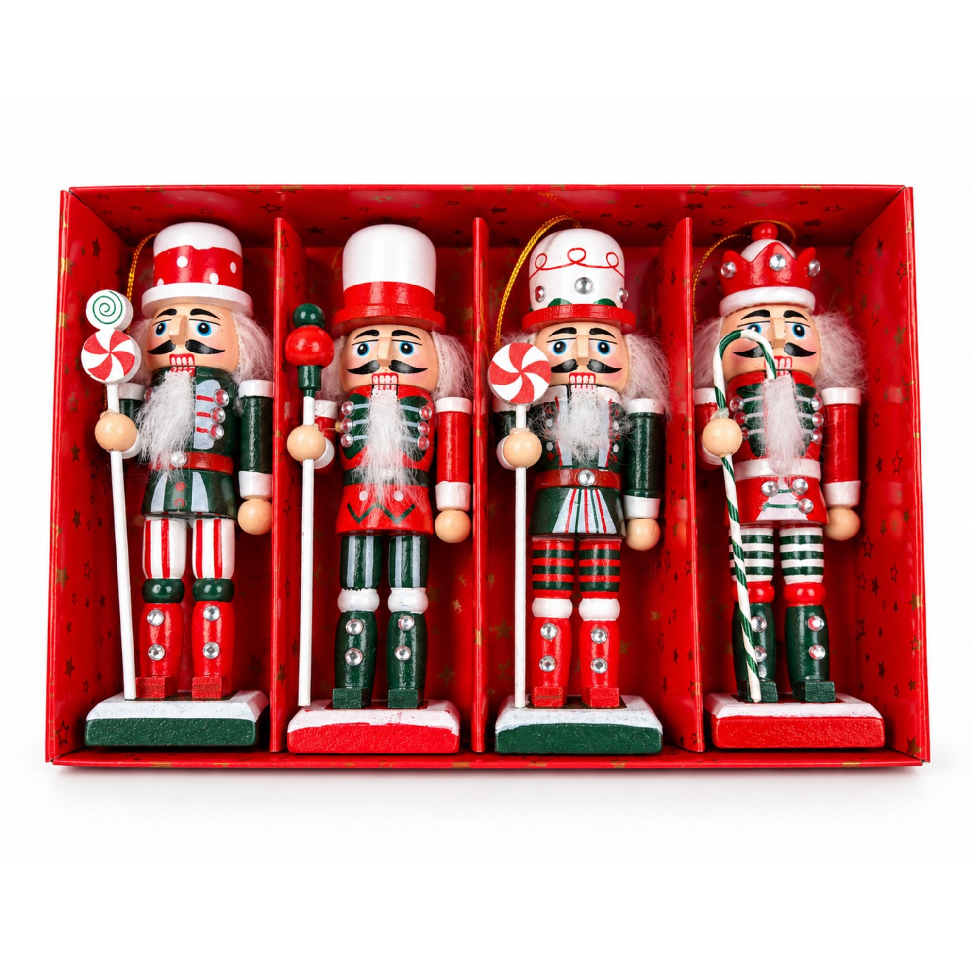 Set of 4 Candy Cane Nutcracker Christmas Tree Ornaments by CastleUp Experience Centre