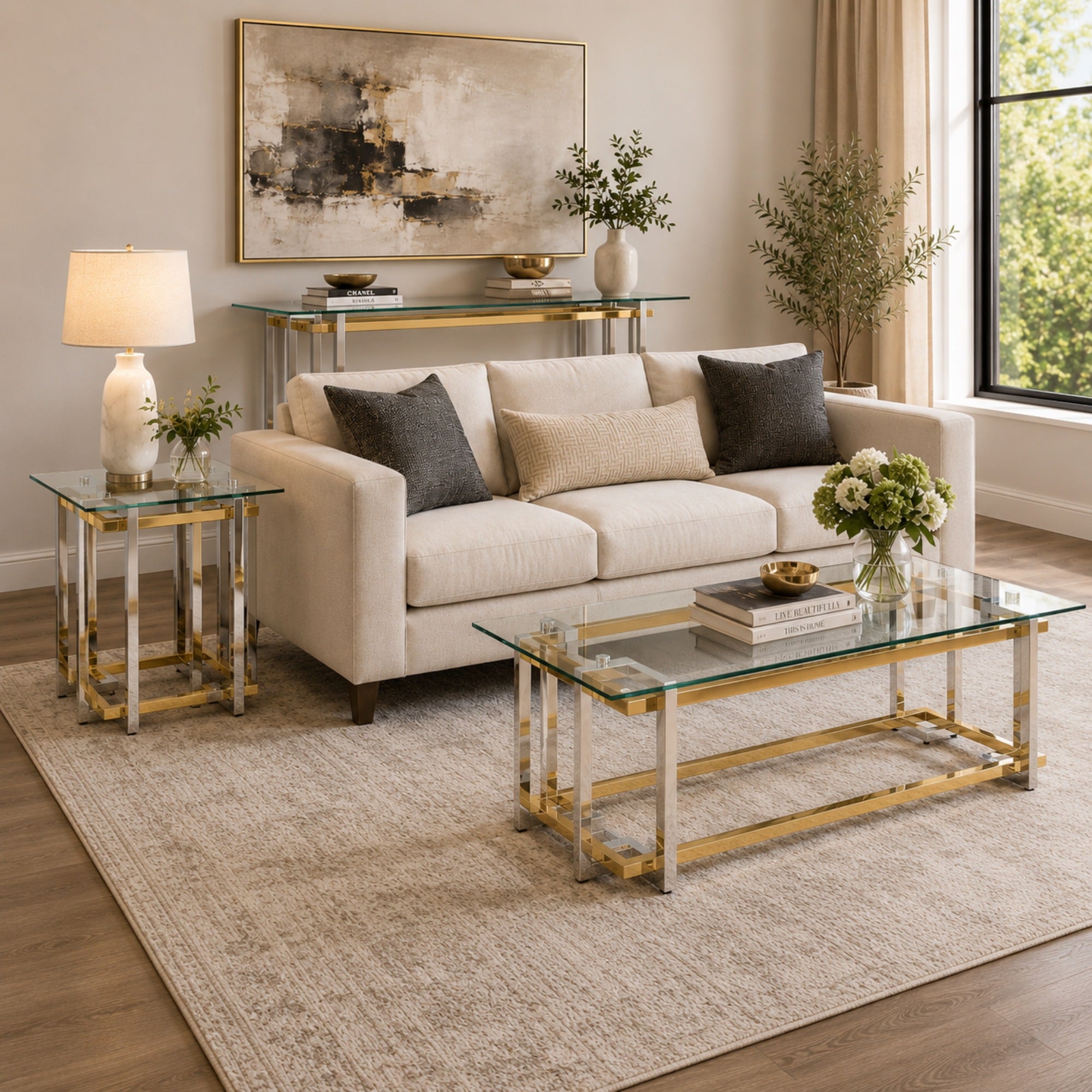 Florina Rectangular Coffee Table in Silver and Gold