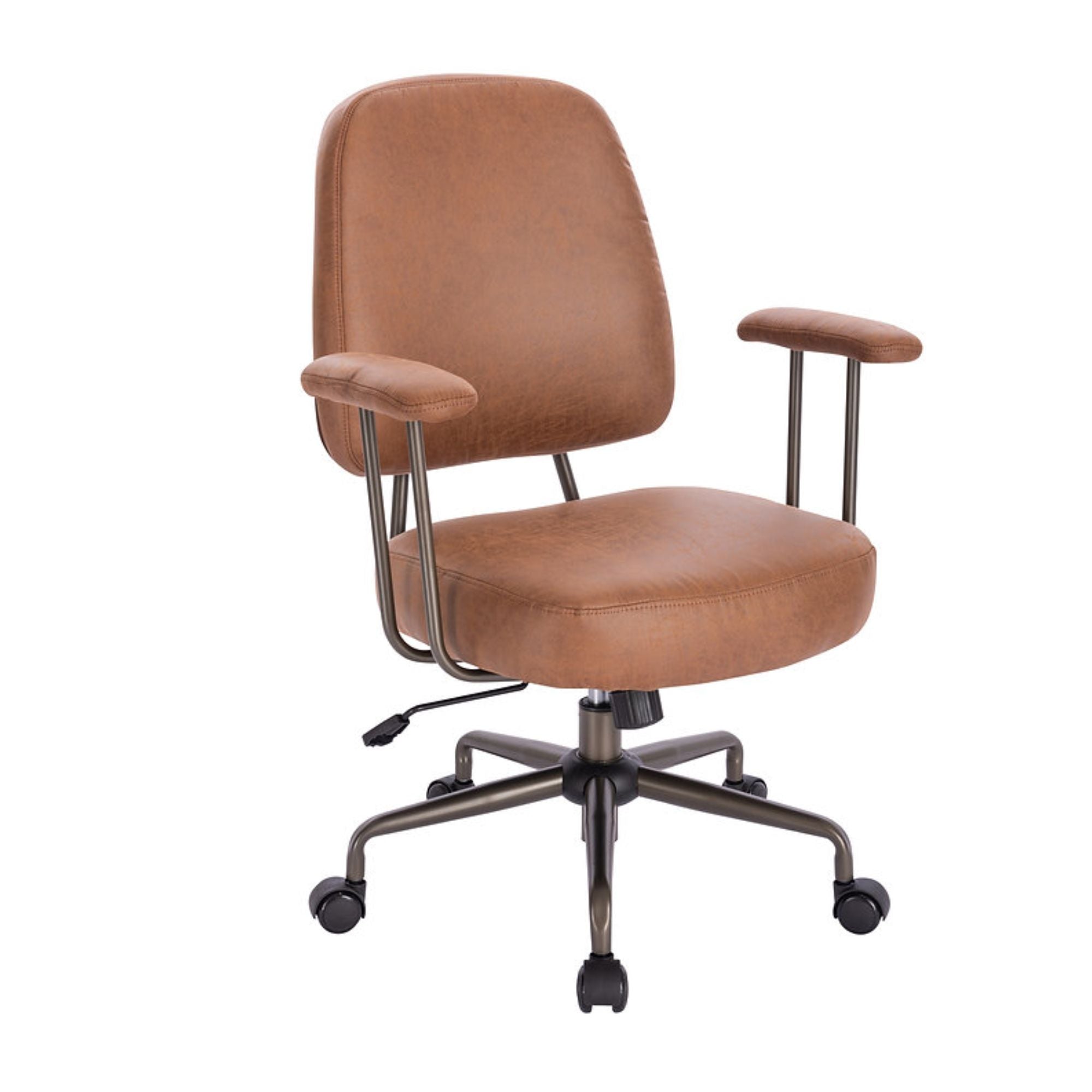 Elite Living brown Wellington designer office chair with padded seat and backrest, adjustable armrests, and sturdy base.