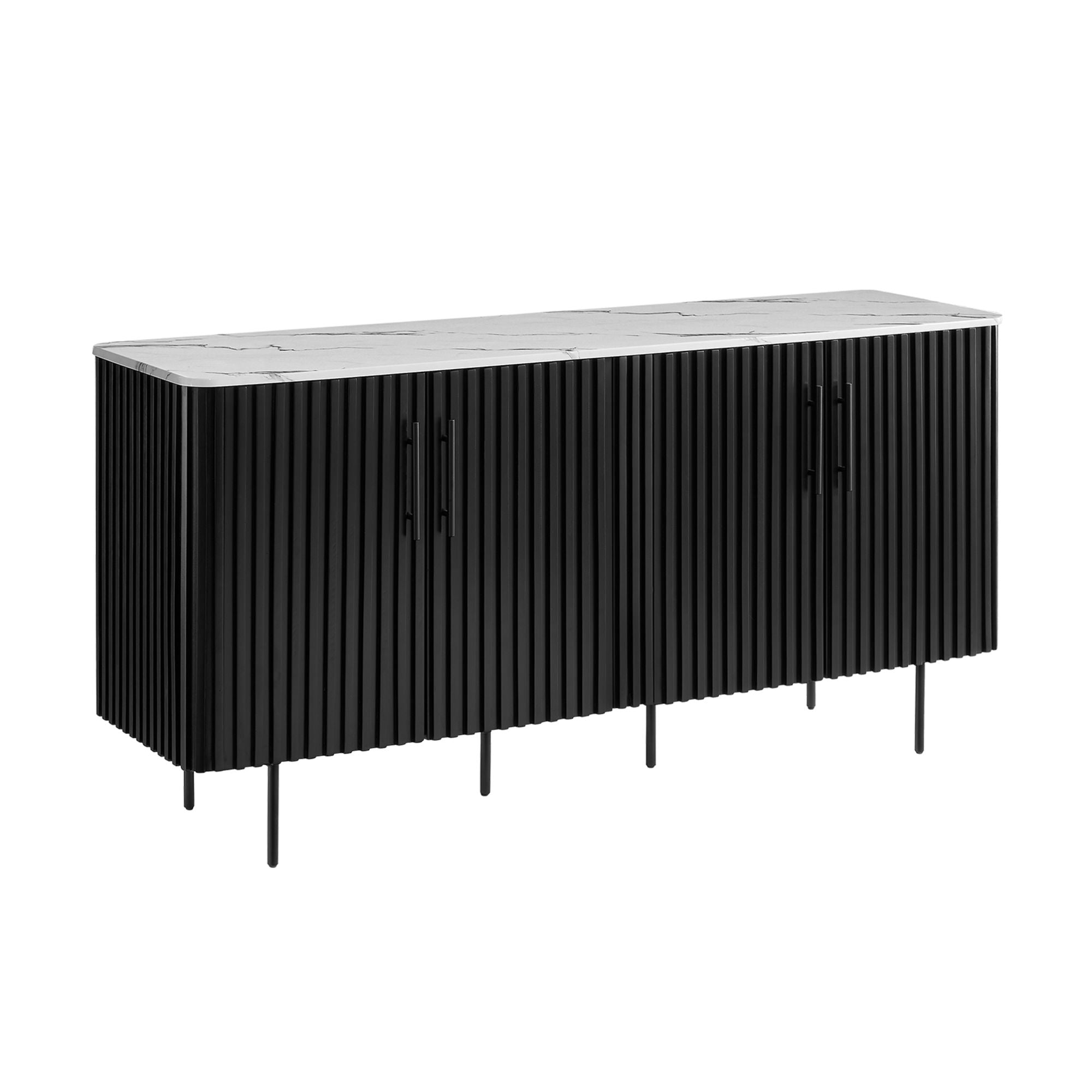 Modern 66” Dining Cabinet White Faux Marble Top & Black Base | CastleUp Experience Centre Online Furniture