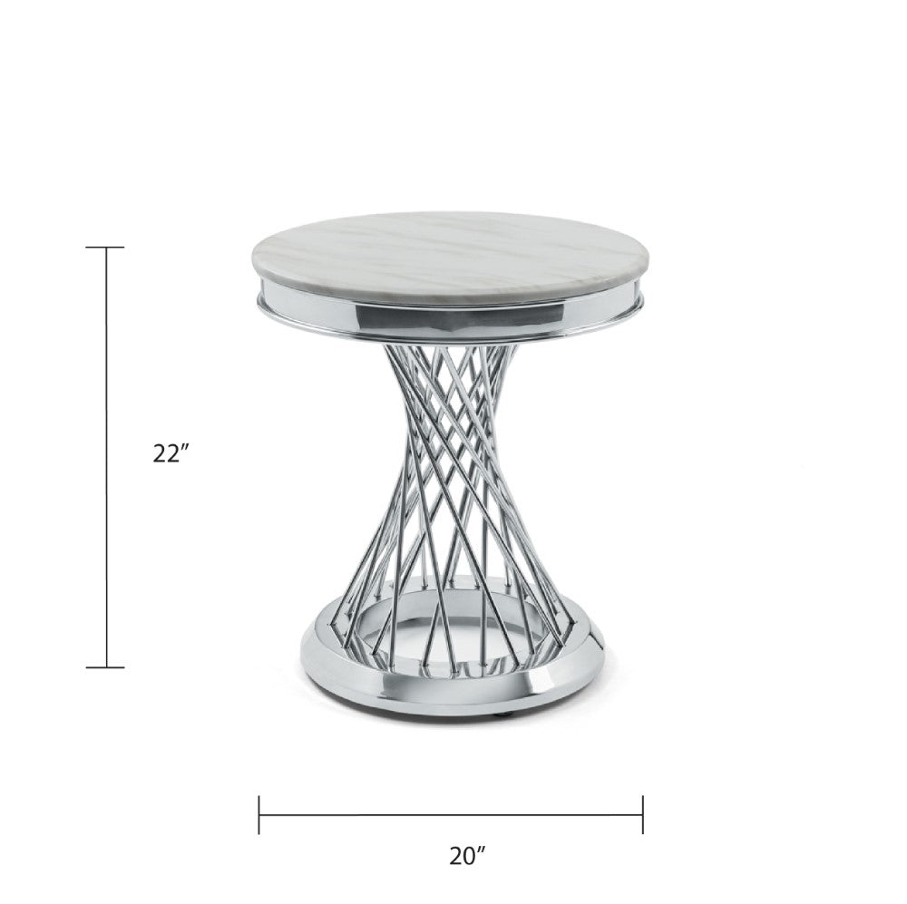 Xcella Bailey end table with a silver finish, featuring a sleek, modern design and smooth tabletop surface.