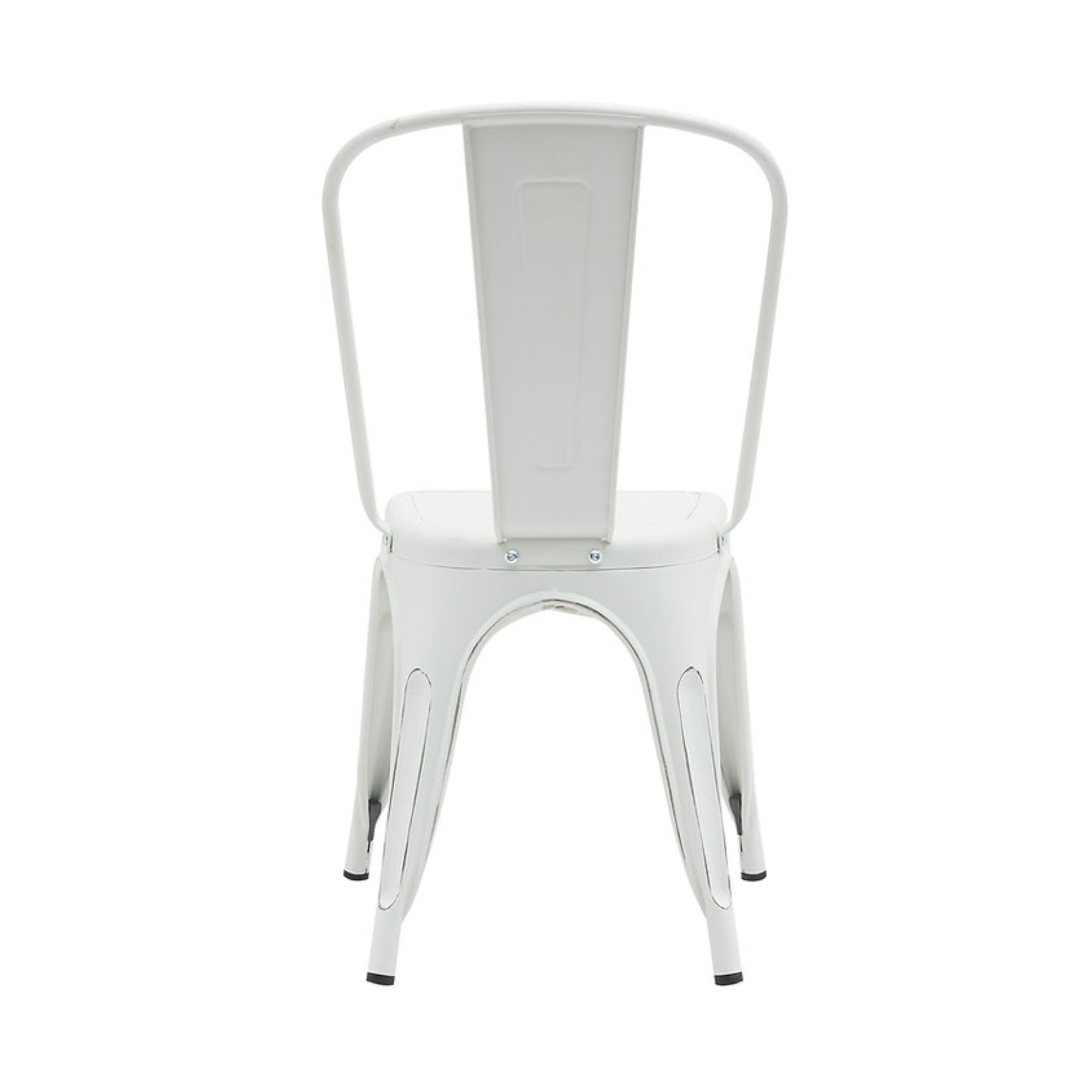 Set of two white Rochelle stackable dining chairs by Elite Living, ideal for outdoor dining with modern design.
