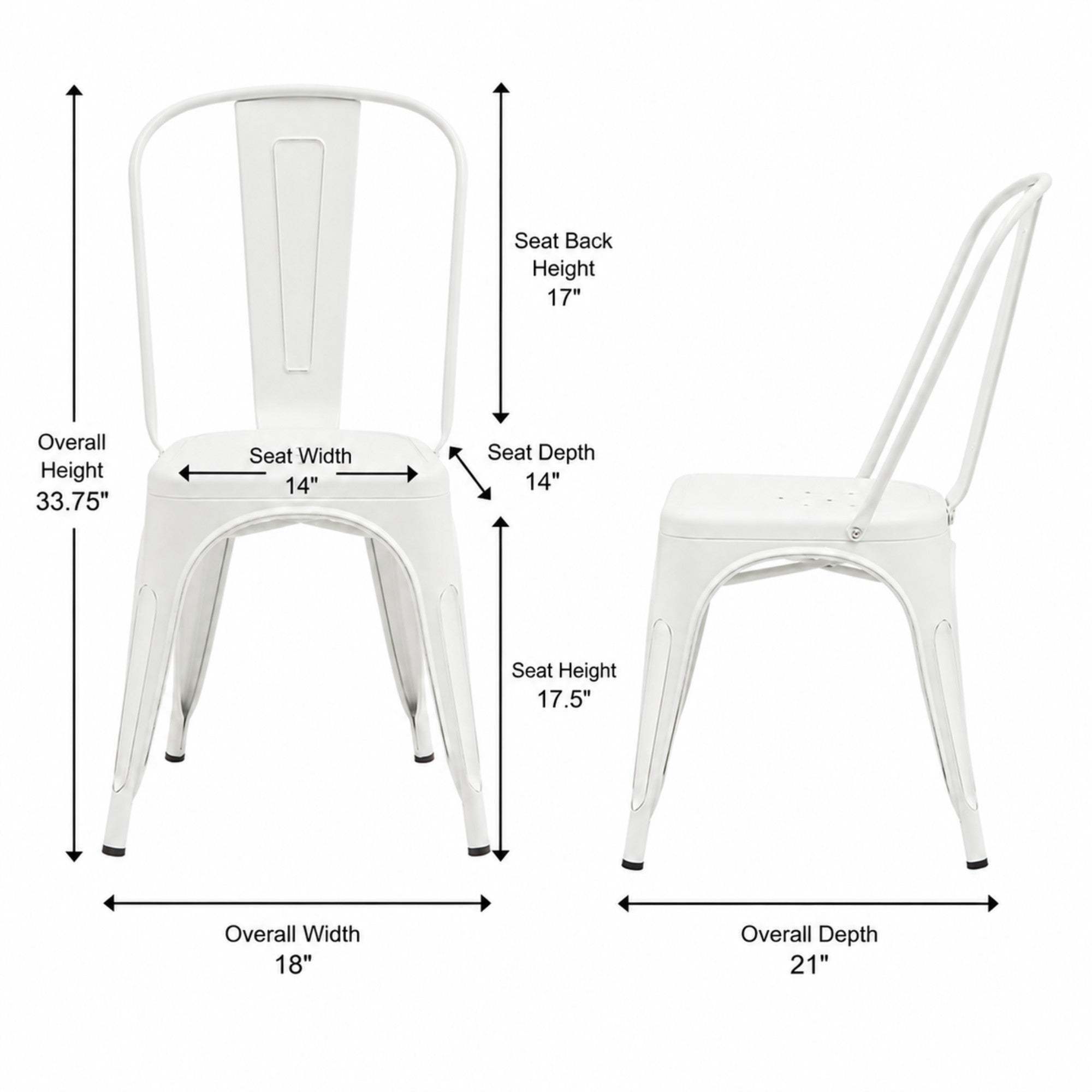 Set of two white Rochelle stackable dining chairs by Elite Living, featuring sleek outdoor-friendly design with comfortable seating.