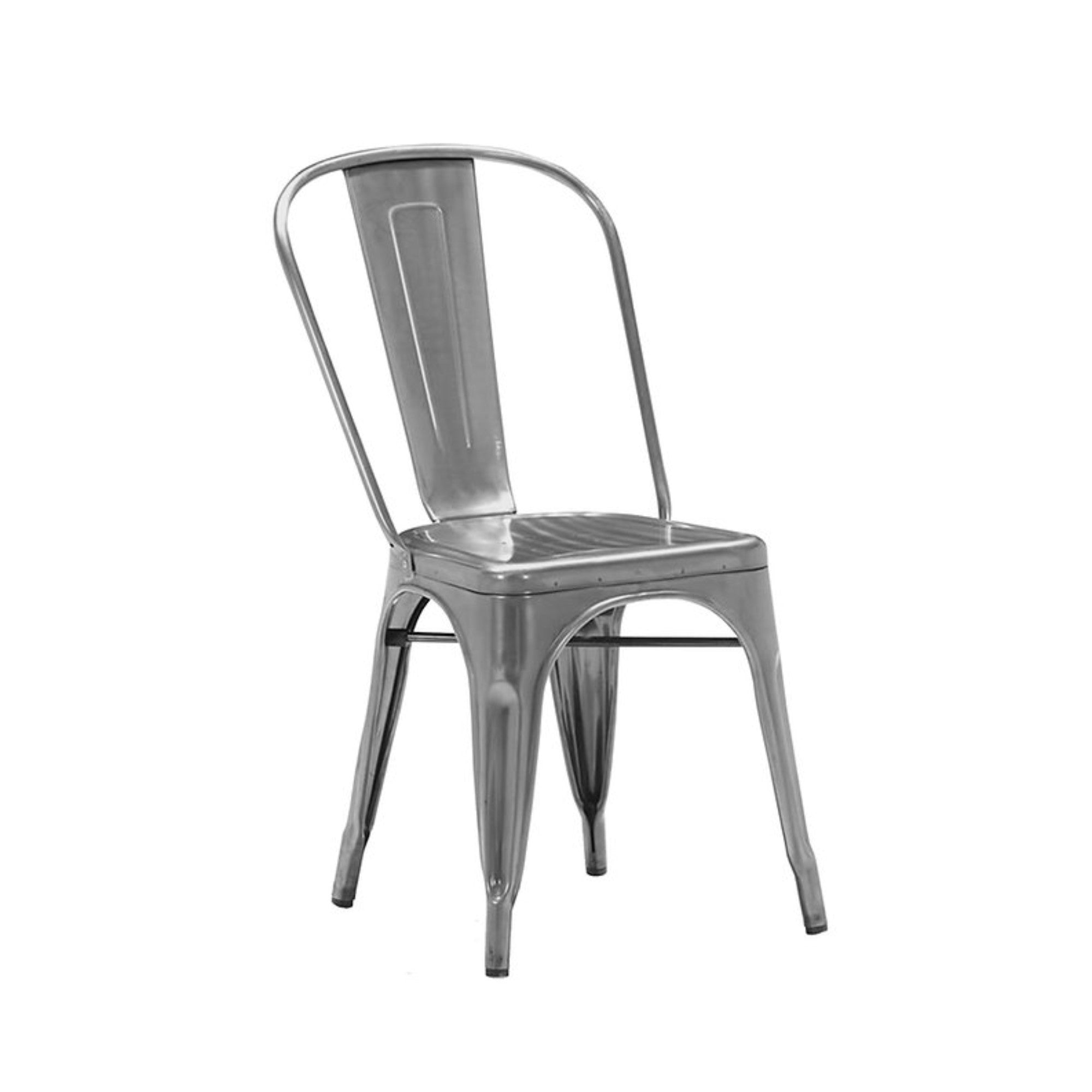 Set of two Elite Living Rochelle stackable dining chairs in gunsteel finish, perfect for outdoor dining with modern style.