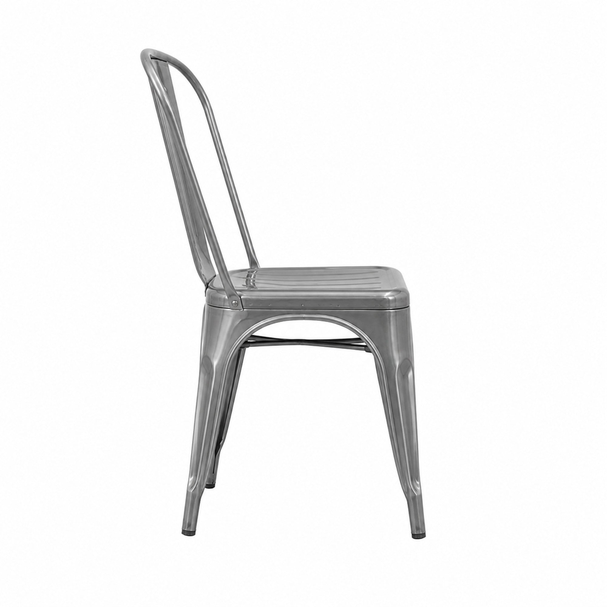 Set of two Rochelle stackable outdoor dining chairs by Elite Living with gun steel frames and stylish design.