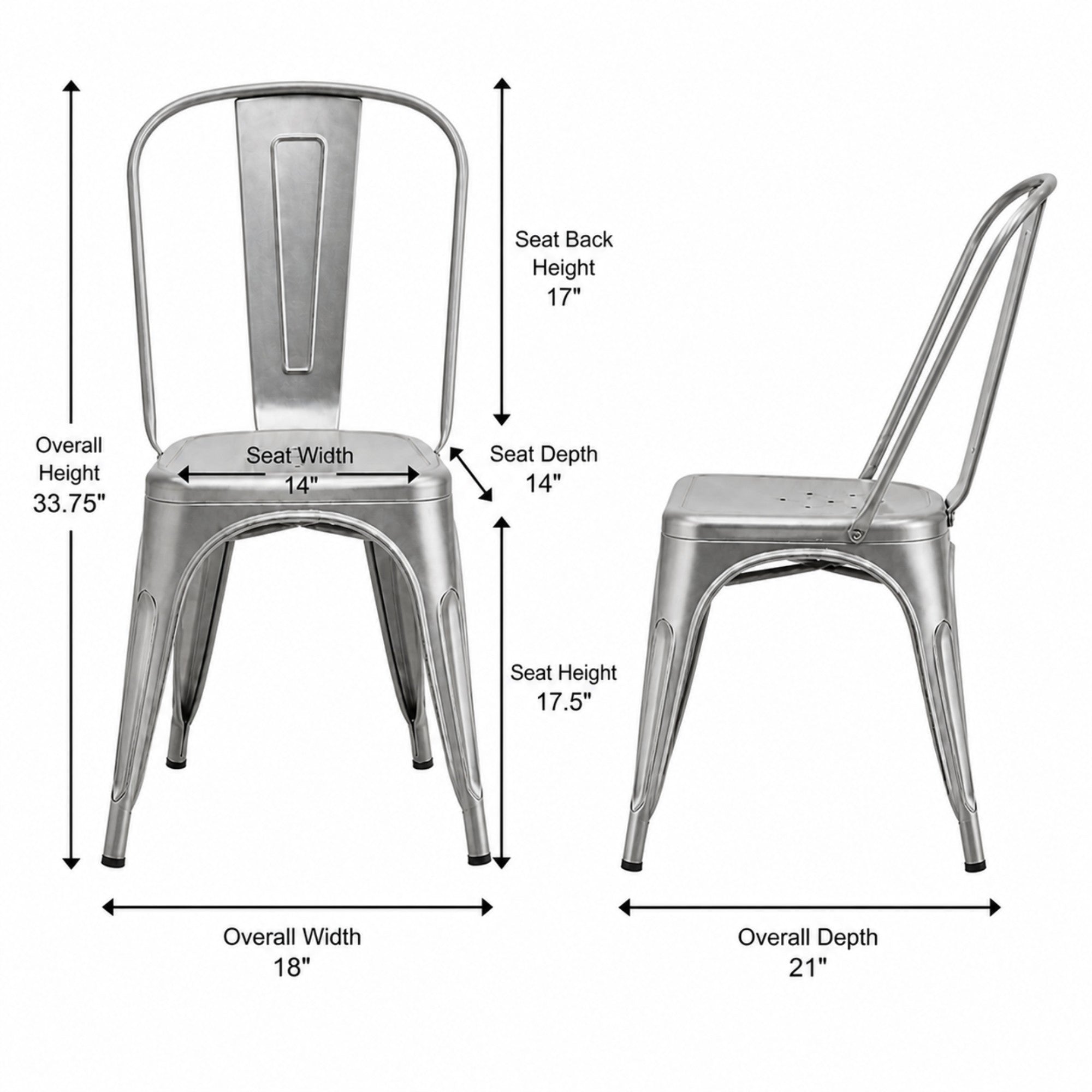 Pair of Elite Living Rochelle stackable outdoor dining chairs in gun steel finish, perfect for patio or garden seating.