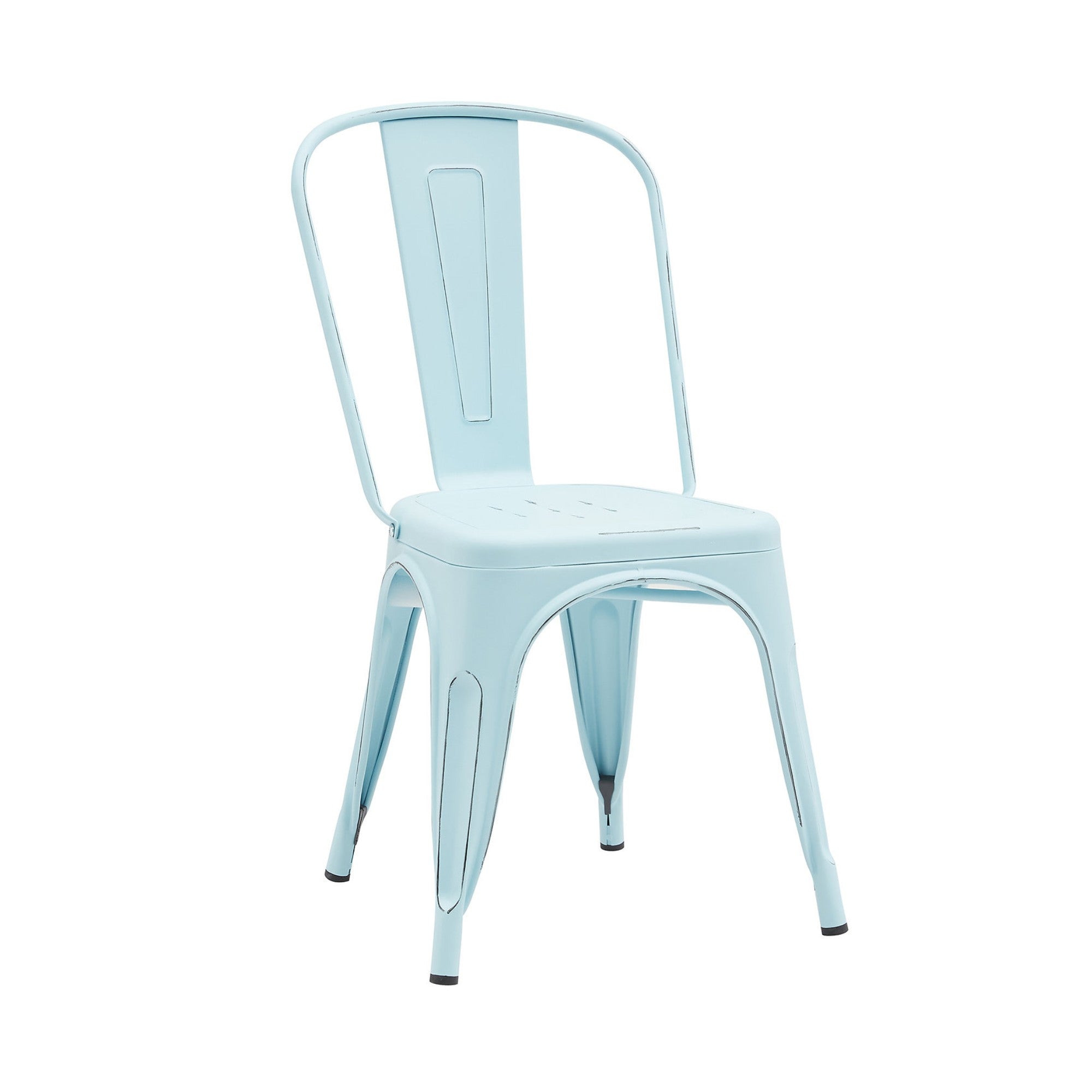 Set of two light blue Rochelle stackable dining chairs by Elite Living, suitable for outdoor dining with modern design.