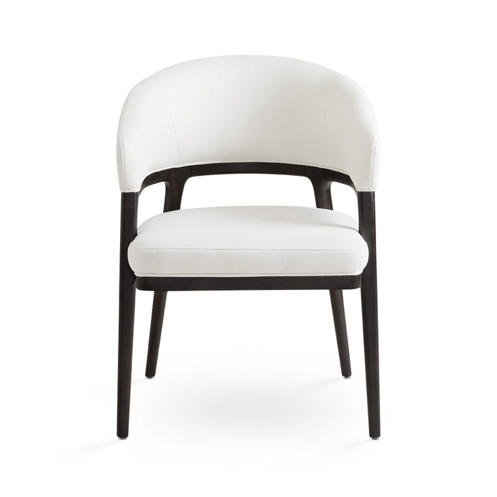 White Erica dining chair by Xcella, kitchen and dining room chair with a modern design, shown from the front view.