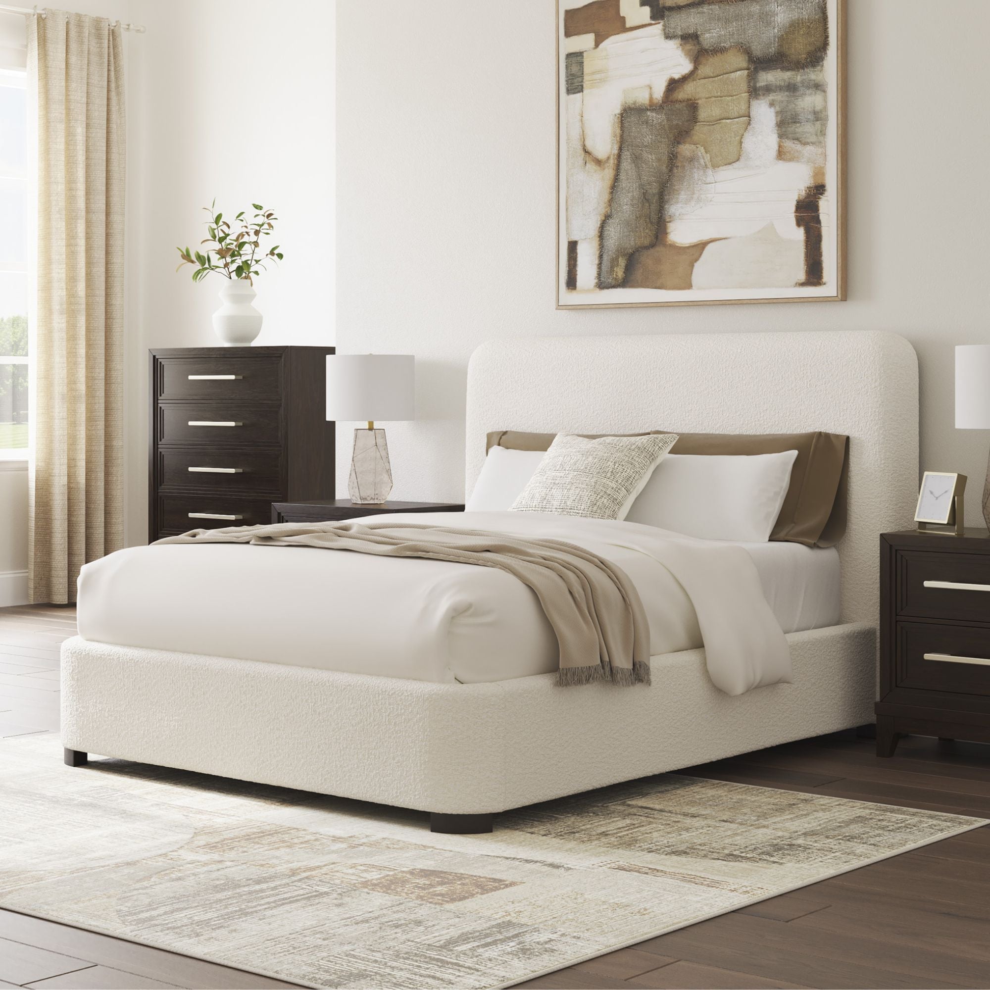Signature Ashley Brintstreet Upholstered Wing Bed with plush fabric and elegant winged headboard, shown in a cozy bedroom setting.