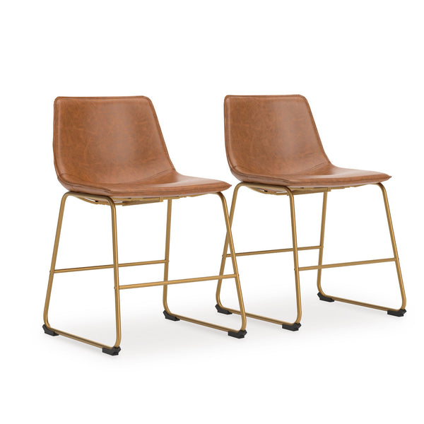Set of two brown and gold UPH dining chairs by Signature Ashley with cushioned seats and modern design.