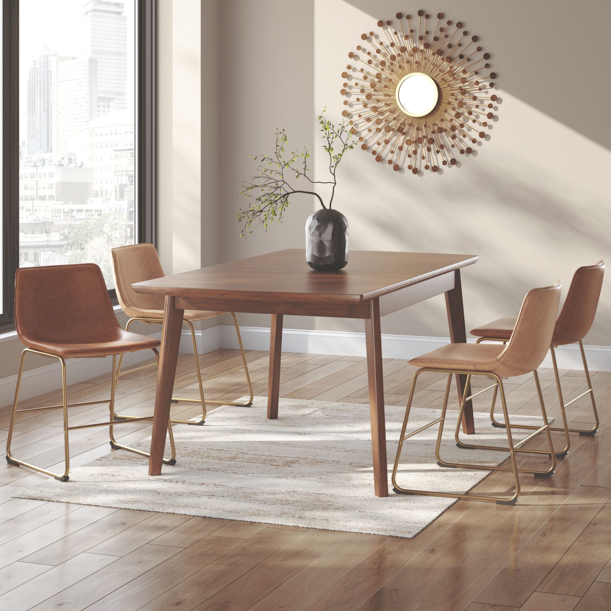 Set of two brown and gold Signature Ashley Ciabori UPH dining chairs with modern design and cushioned seats.