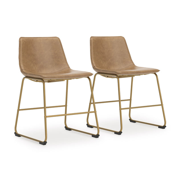 Set of two Ciabori UPH dining chairs in Toast and Gold finish by Signature Ashley, showcasing modern upholstered dining room seating.