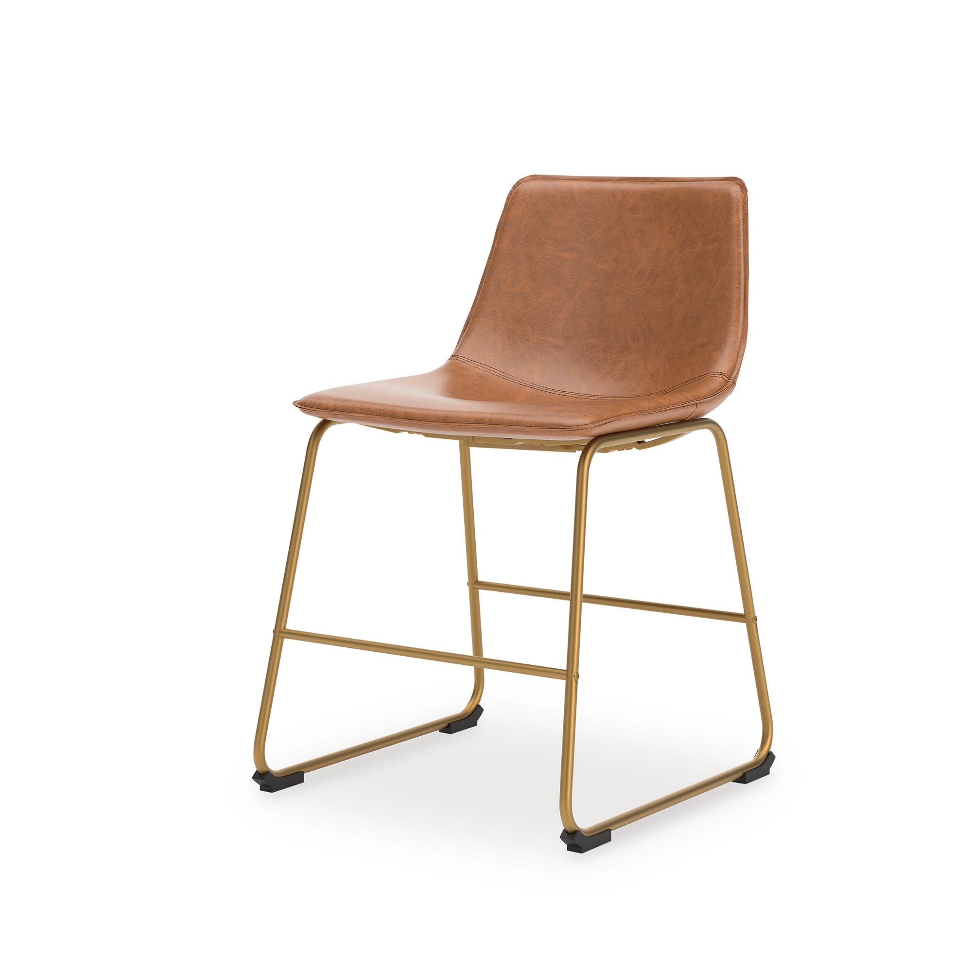 Set of two Signature Ashley Ciabori dining chairs with brown upholstered seats and gold metal legs, modern UPH dining room furniture.