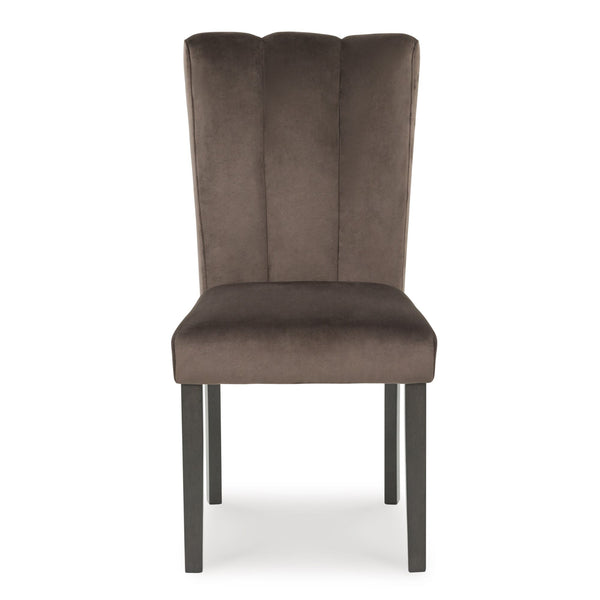 Set of two Jeshina Signature Ashley dining UPH side chairs with wooden legs and upholstered seats in a modern design.