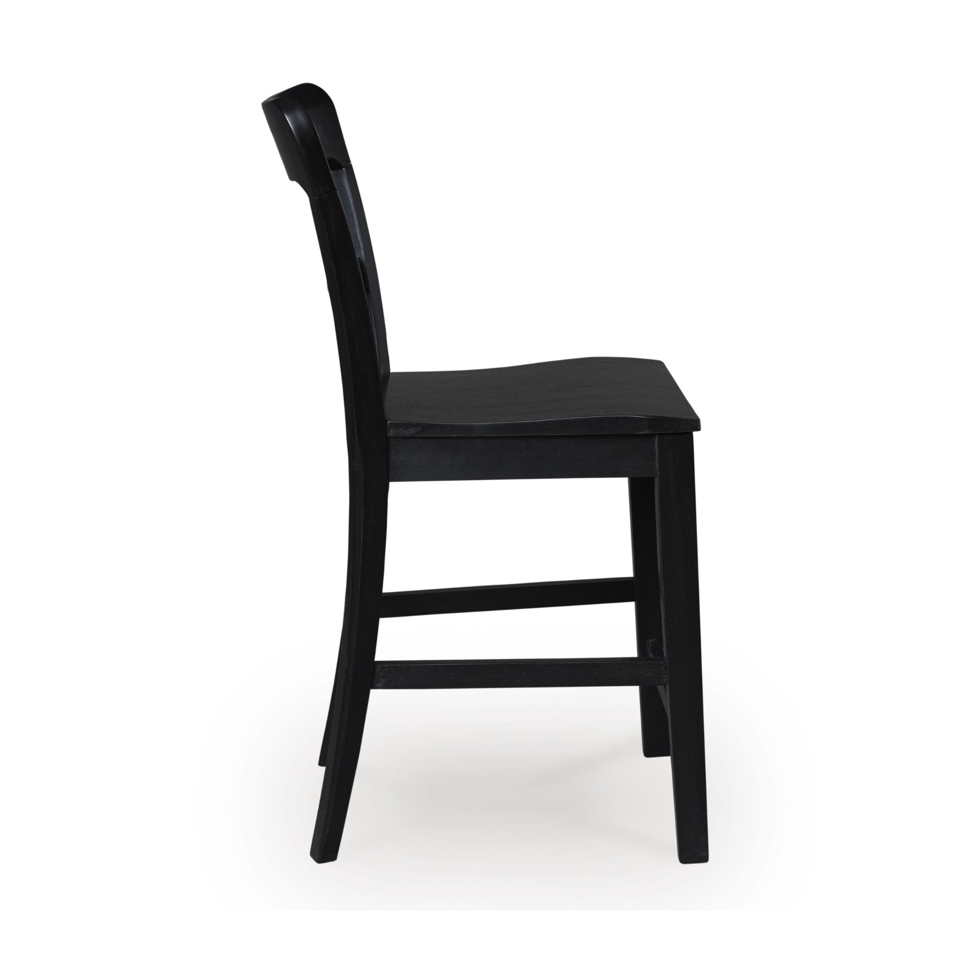 Pair of black Greddinton barstools by Signature Ashley with wooden legs and cushioned seats, set of two for kitchen or bar area.