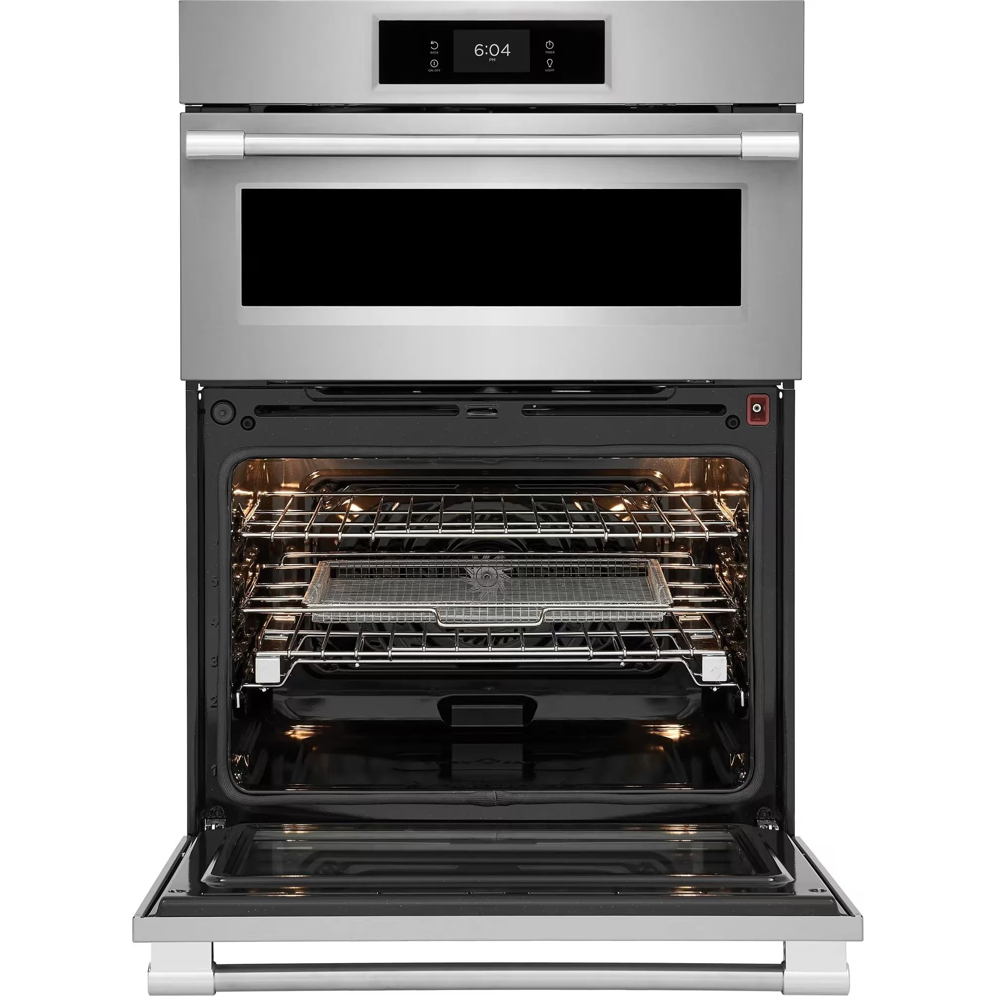 Frigidaire Professional 30-inch stainless steel electric wall oven and microwave combo with digital controls and convection feature.