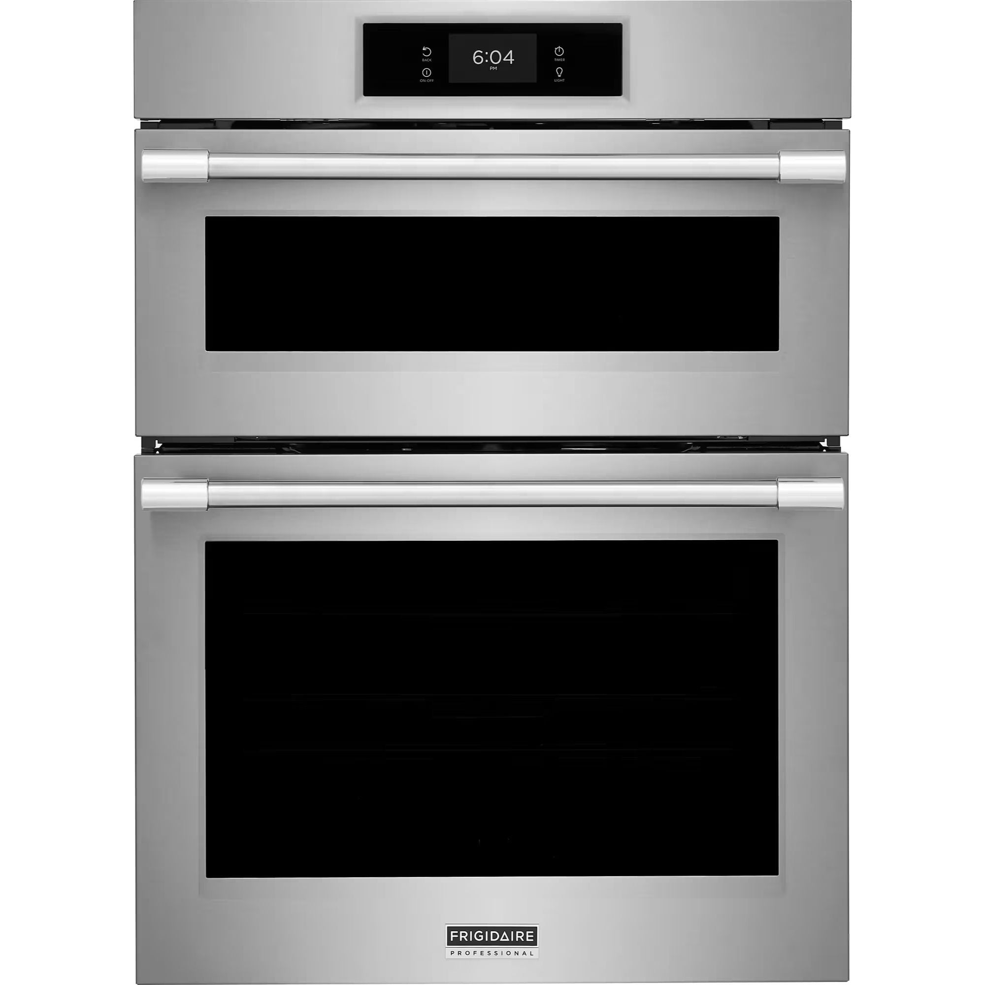 Frigidaire Professional 30-inch electric wall oven and microwave combo in stainless steel, with convection cooking and sleek design.